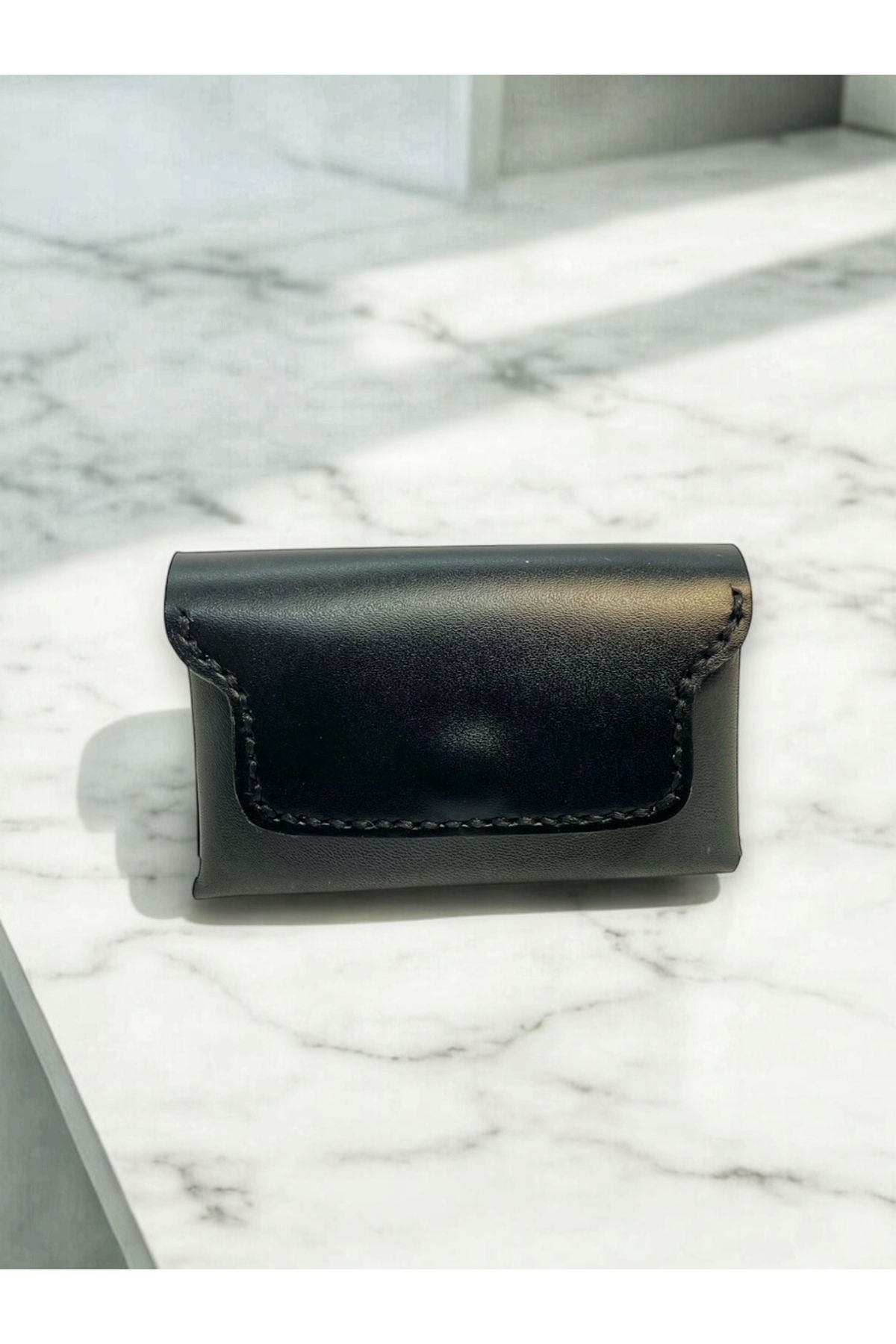 DERİMORE Nubo, %100 El Yapımı Hakiki Deri Kompakt Kartlık Cüzdan, Handmade Minimal Tasarım.
