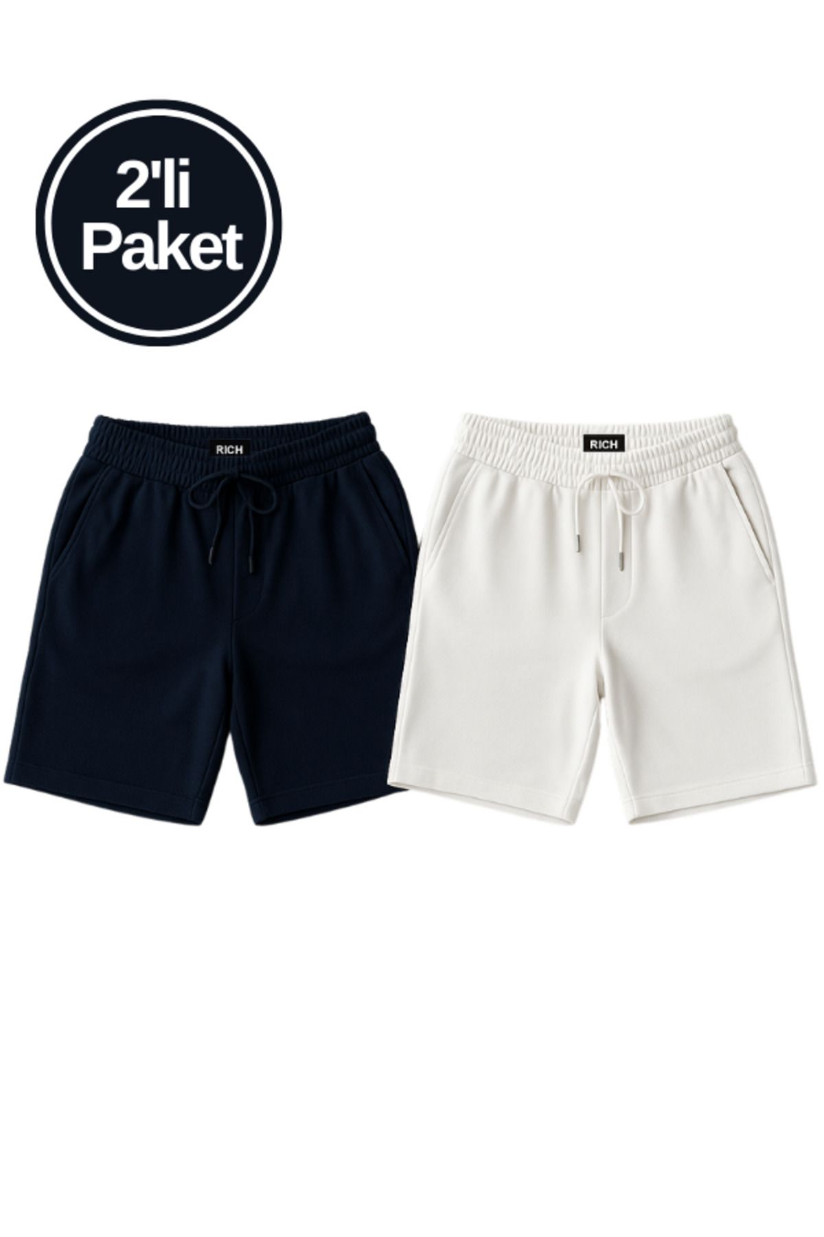 Rich Erkek Beli Lastikli 2'li Paket Şort