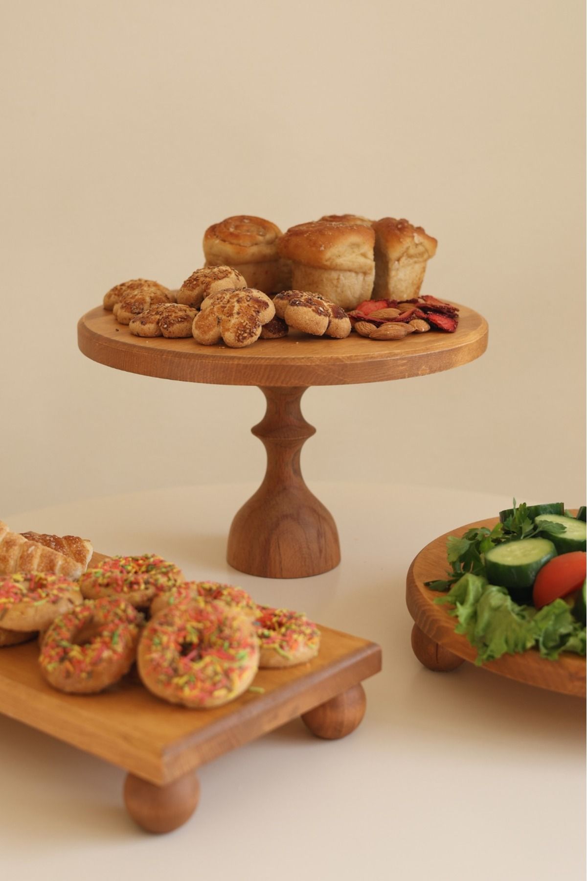 justwood-3 Pieces 29/17 cm Mummy, 29 cm Risus and 17X30 cm Risus Wooden Leg Cake Cookie Presentation Serving Plate 3