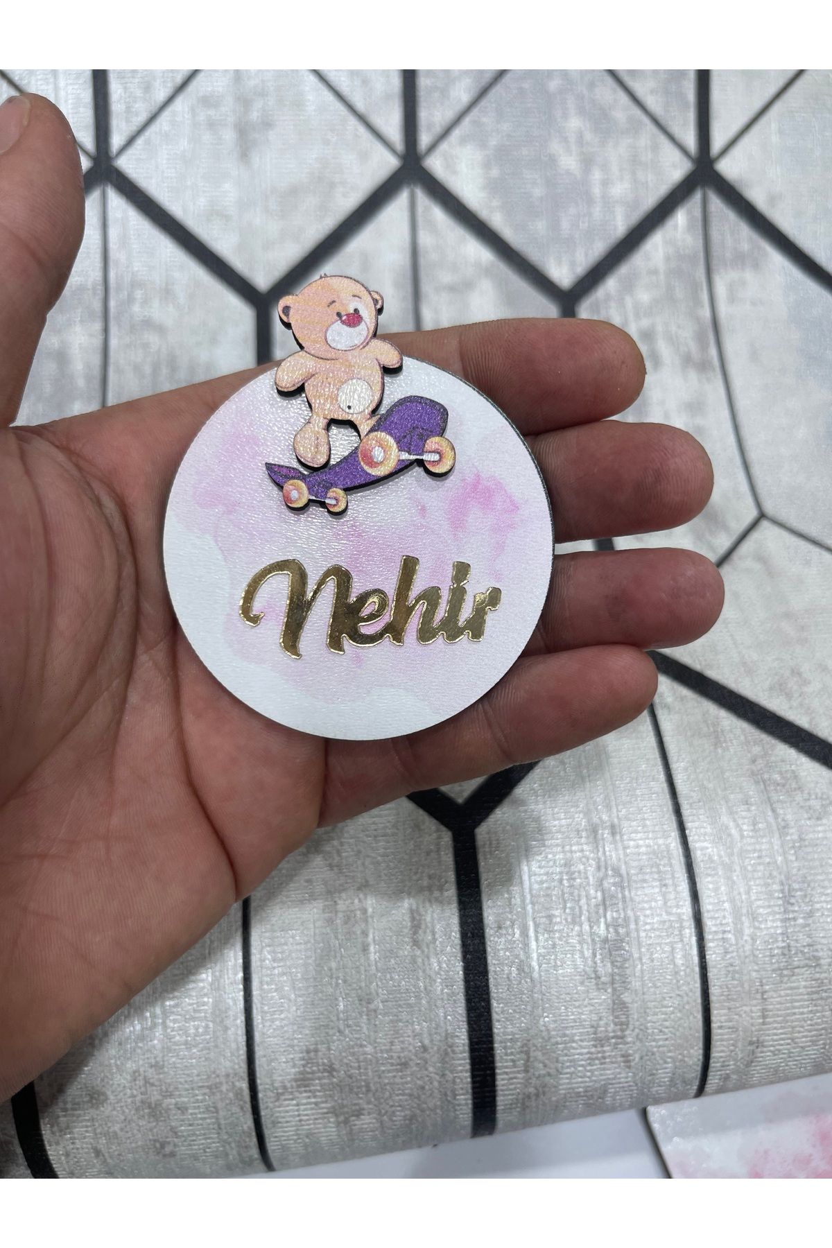 ELF REKLAM Ayıcık Figürlü Ahşap Baskılı Pleksi Yazılı Magnet 10 Adet