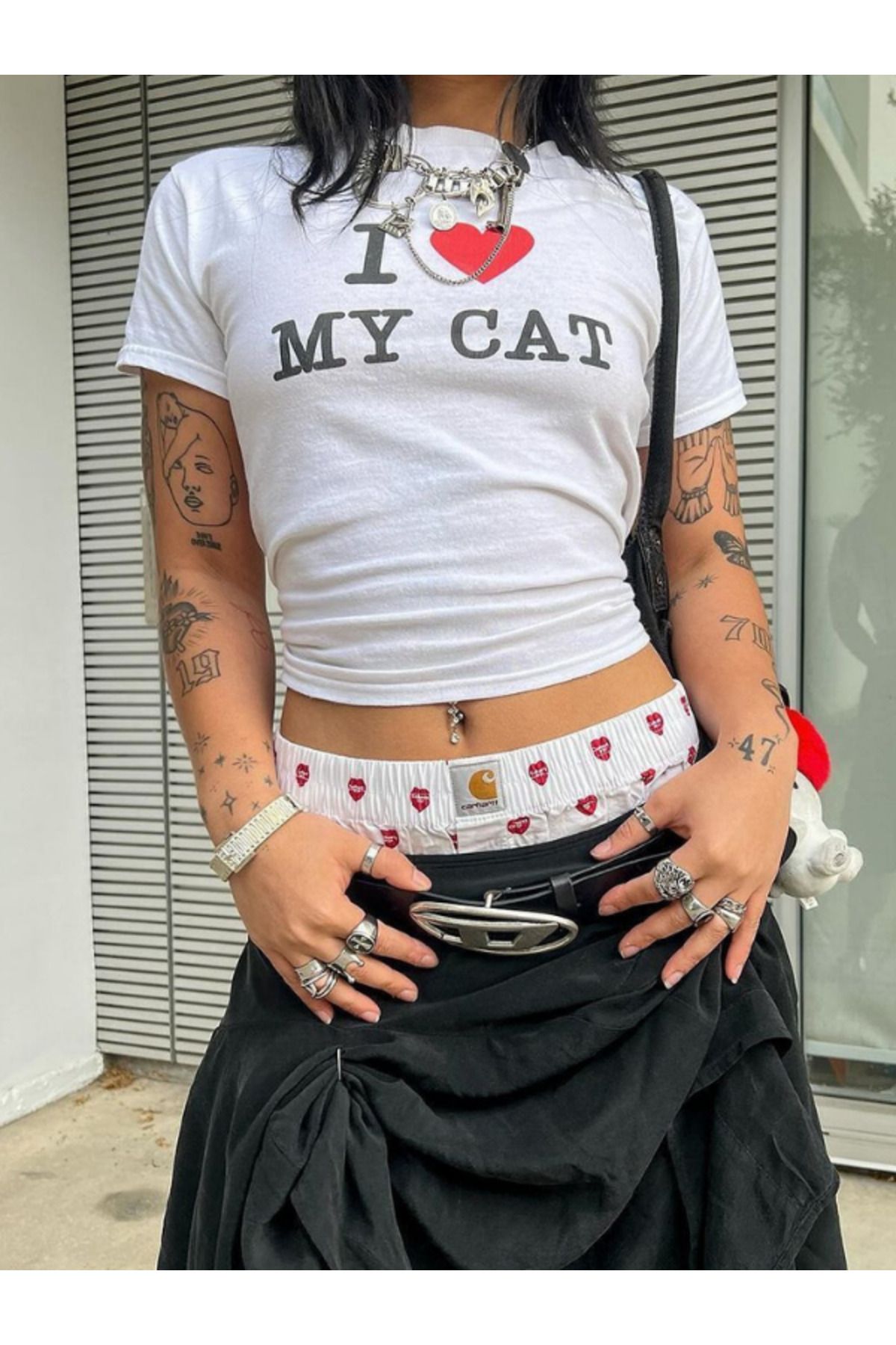 DEEFWEAR DREICH I LOVE MY CAT BASKILI BEYAZ CROP