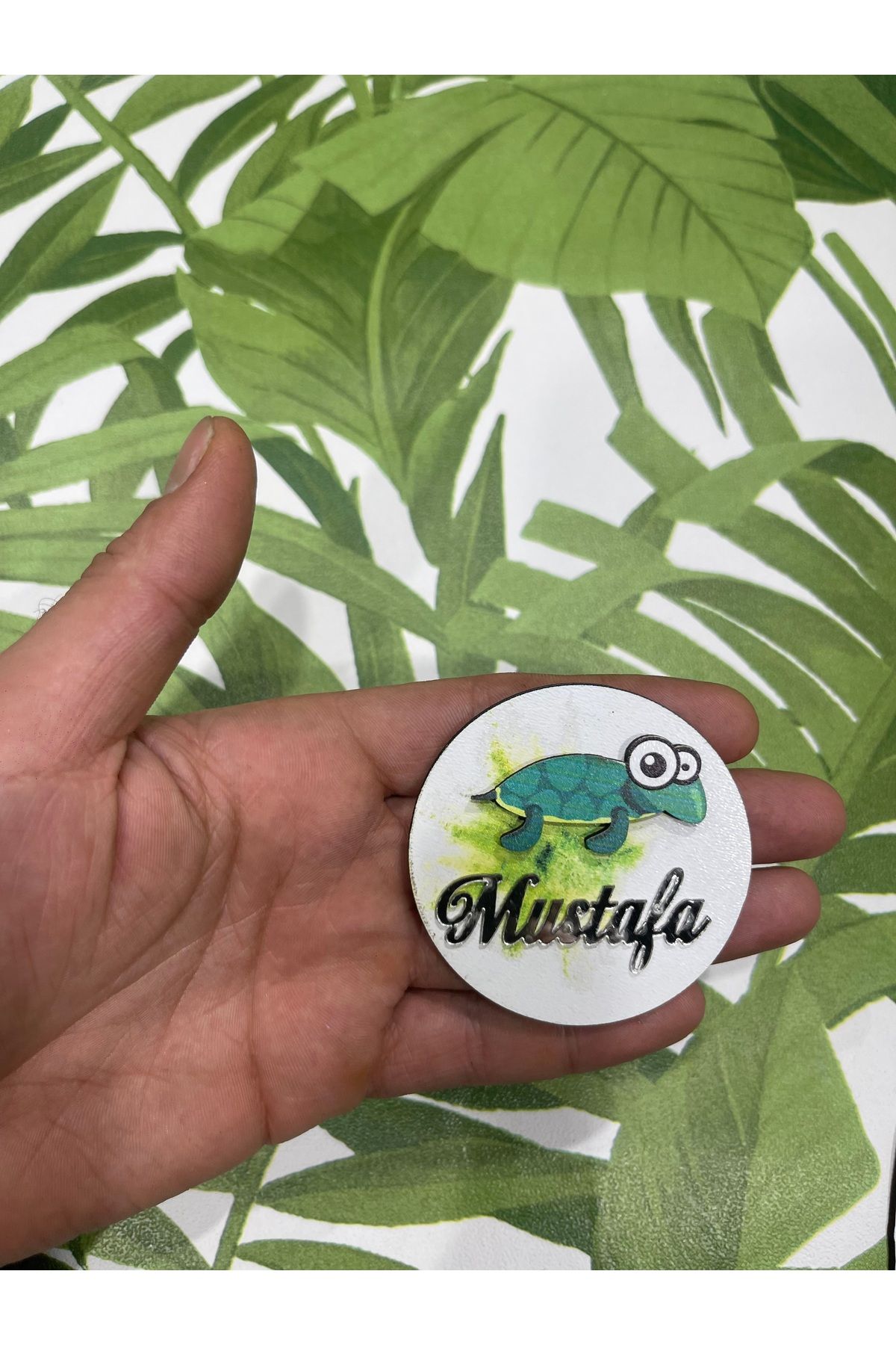 ELF REKLAM Kaplunağa Figürlü Ahşap Baskılı Pleksi Yazılı Magnet 10 Adet