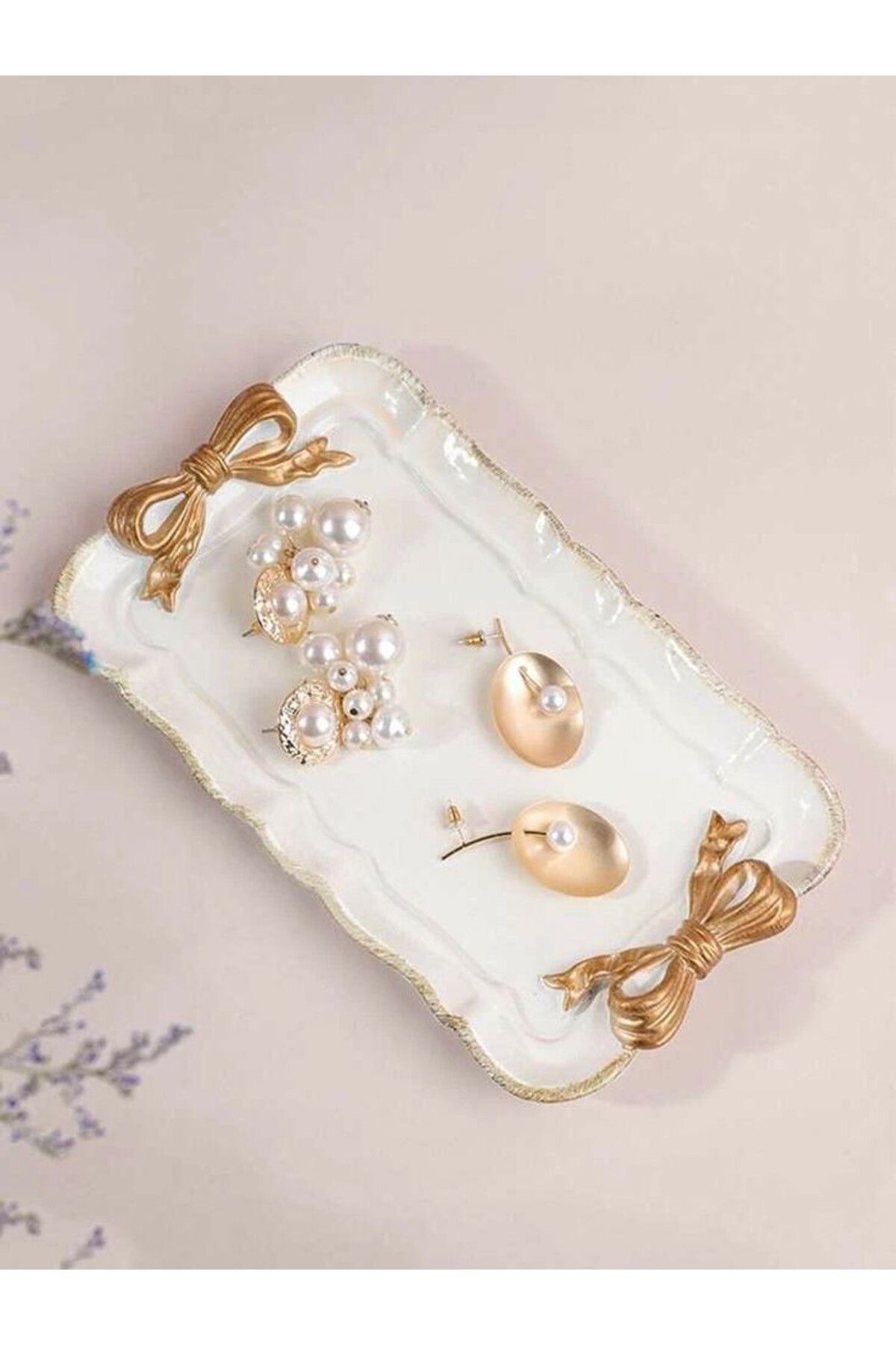 beautystyle Fiyonk Gold Detaylı Mücevher Ve Fonksiyonel Organizer Oval Beton Altlığı, Hediyelik Eşya