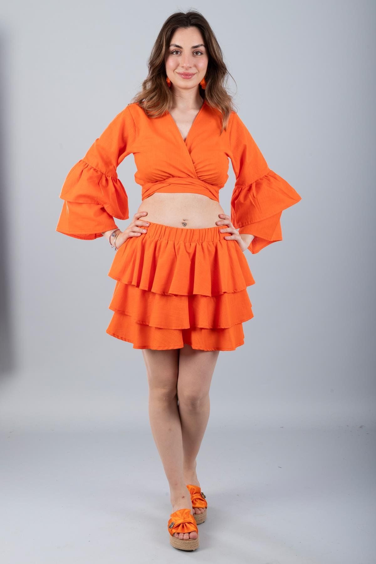 Bonitas Beachwear Pamuklu Bağlamalı Crop Oranj