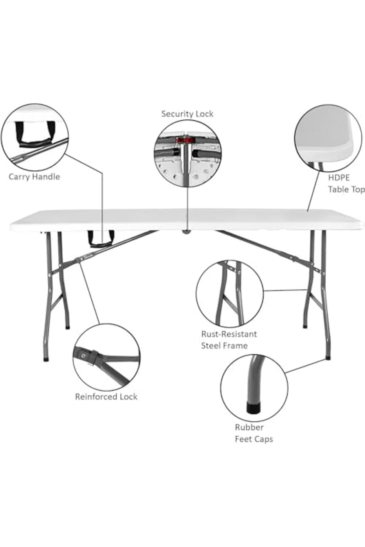طاولة قابلة للطي محمولة وصغيرة الحجم قابلة للطي للتخزين السهل مثالية للاستخدام الداخلي والخارجي 150 سم 5 أقدام
