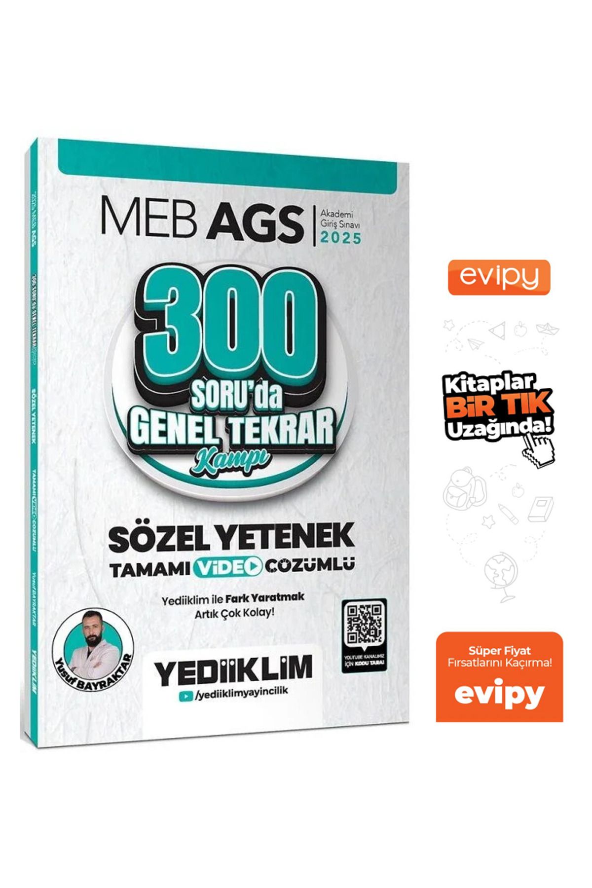Yediiklim Yayınları 2025 MEB-AGS Sözel Yetenek 300 Soruda Genel Tekrar Kampı Çözümlü - Yusuf Bayraktar Ayraç Hediyeli