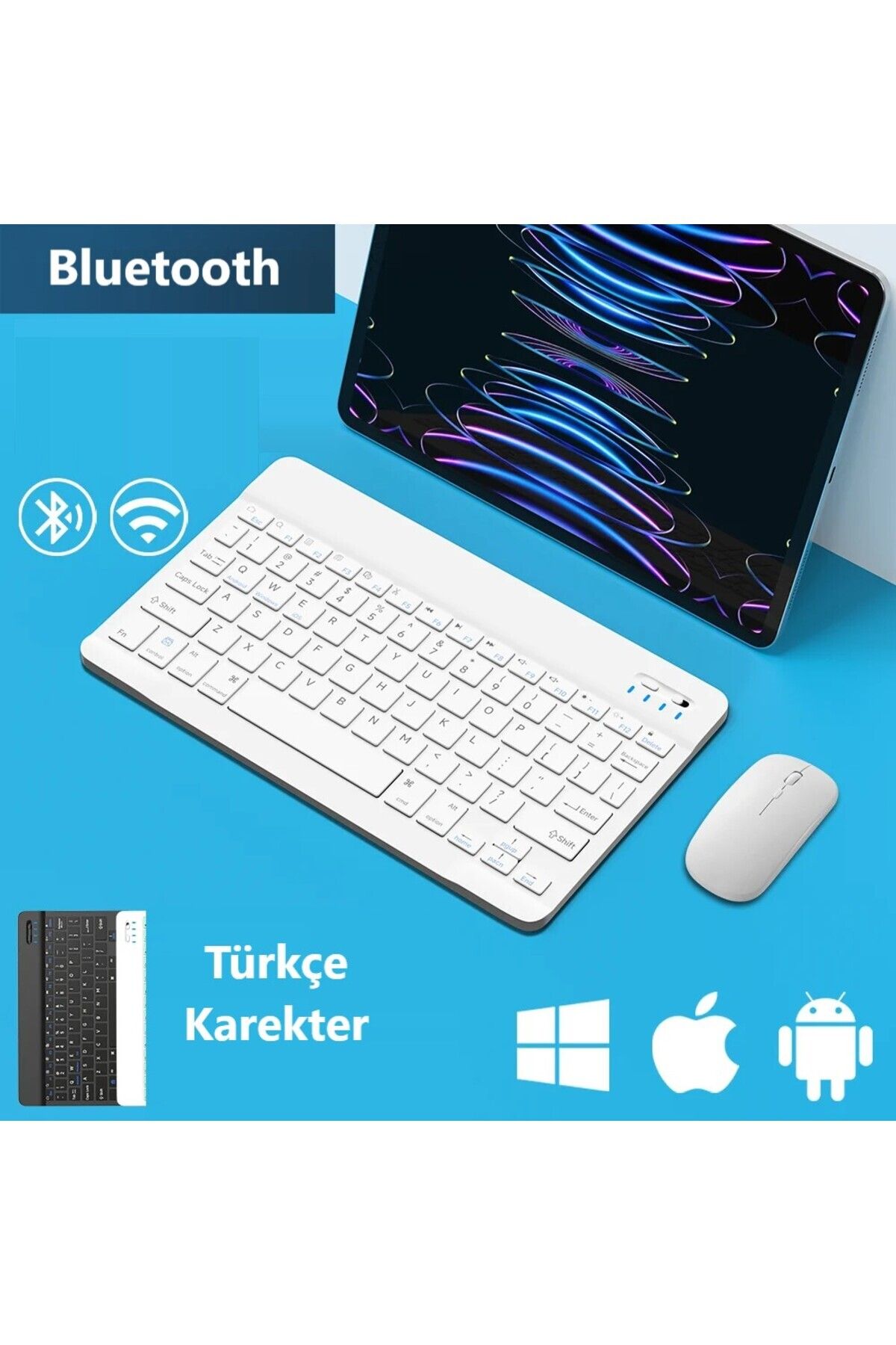 DUHALINE Samsung Tab S10 FE SM-X520 10.9" Tablet için Uyumlu Slim Şarjlı Türkçe Bluetooth Klavye / Mouse Seti