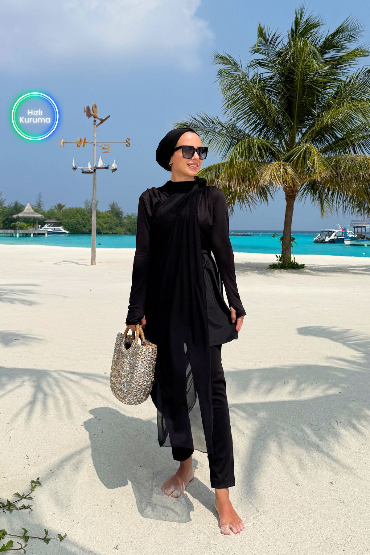 Ka Hijab Coast Sörf 4'lü Tesettür Mayo - Siyah