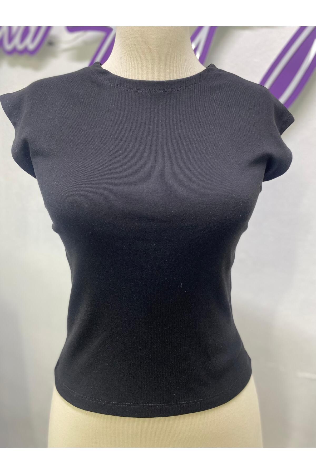 SunaAyaz Bisiklet Yaka Basic Kısa Kollu Esnek Body Likralı Tam kalıp