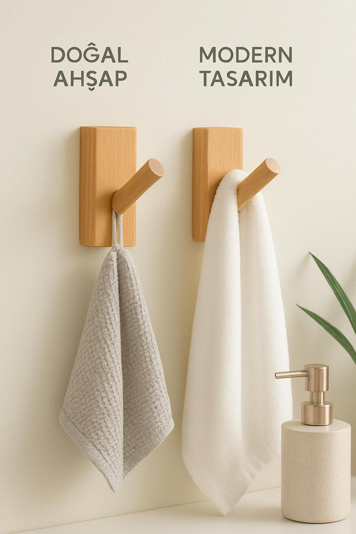 Lina Ahşap Diyarı Yapışkanlı Ahşap Banyo Askısı 2'li