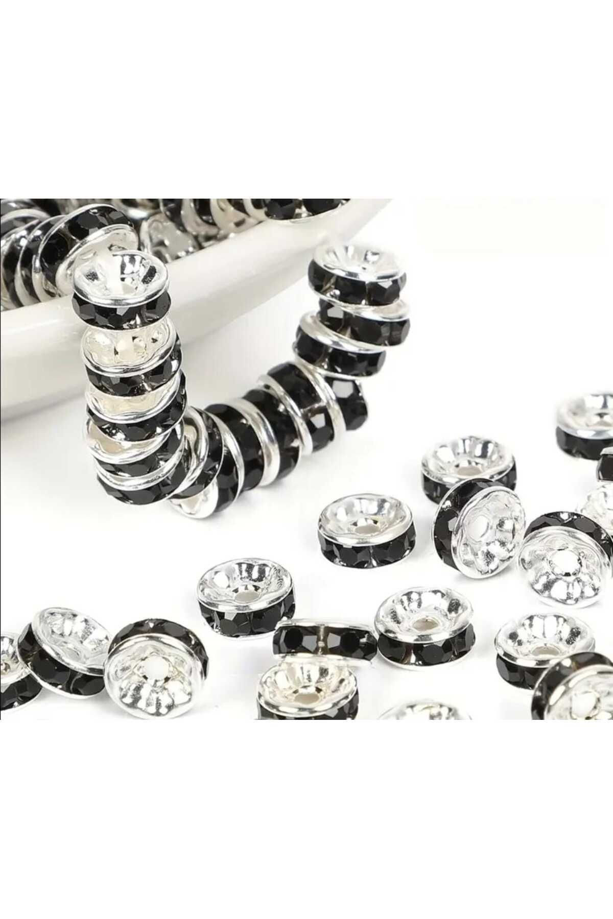 yiğit aksesuar 100 Adet 8 Mm Siyah Rondela Kristal Taşlı Takı Ara Aparatı