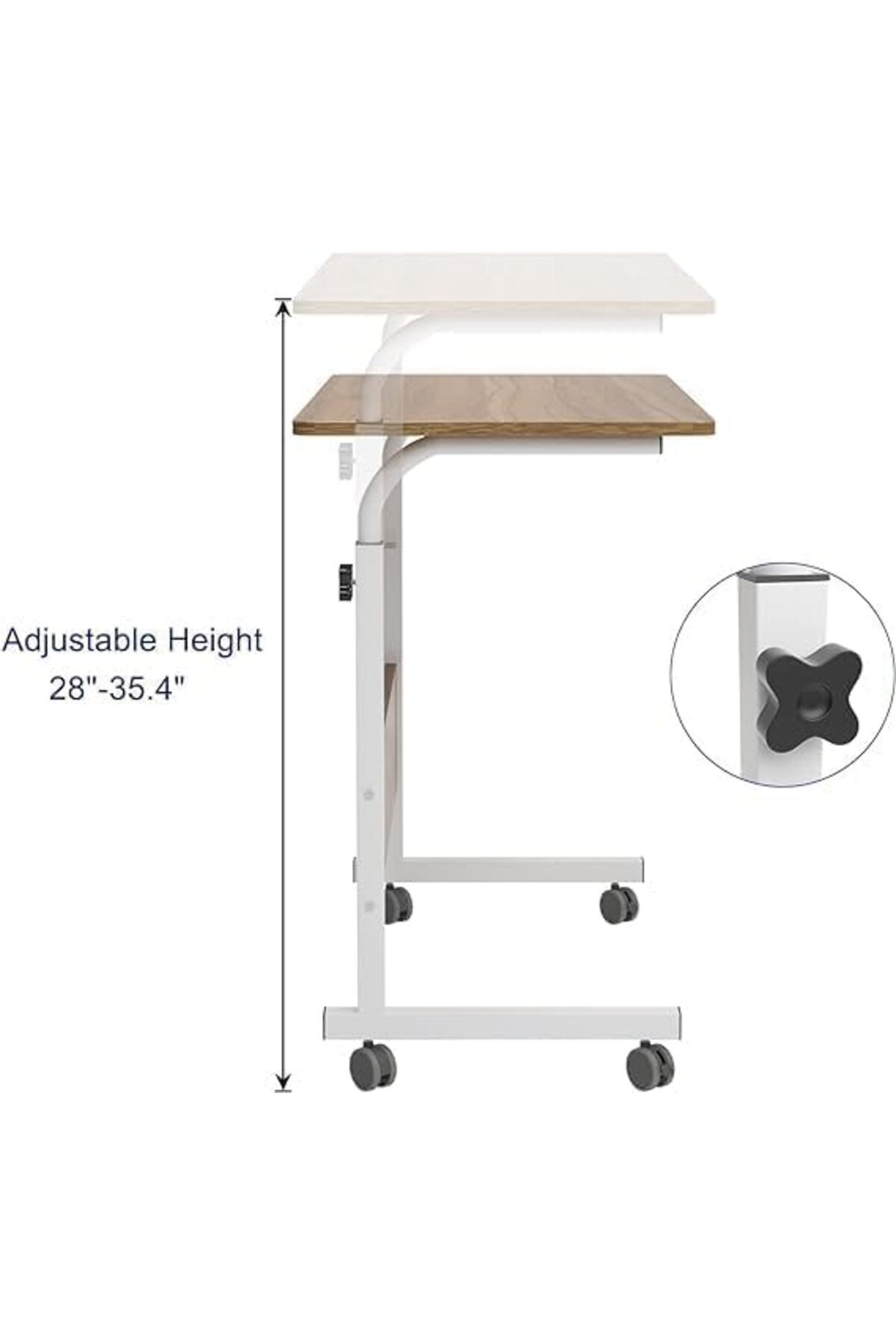 طاولة كمبيوتر محمول قابلة للتعديل، 60×40 سم، خشبي مع عجلات للسرير والأريكة