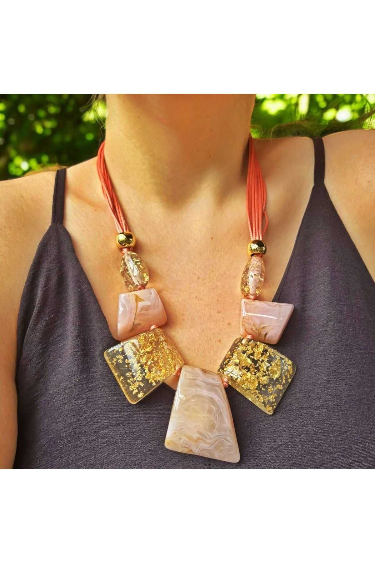 Satori Design Tasarım İri Model Kolye Pembe & Gold