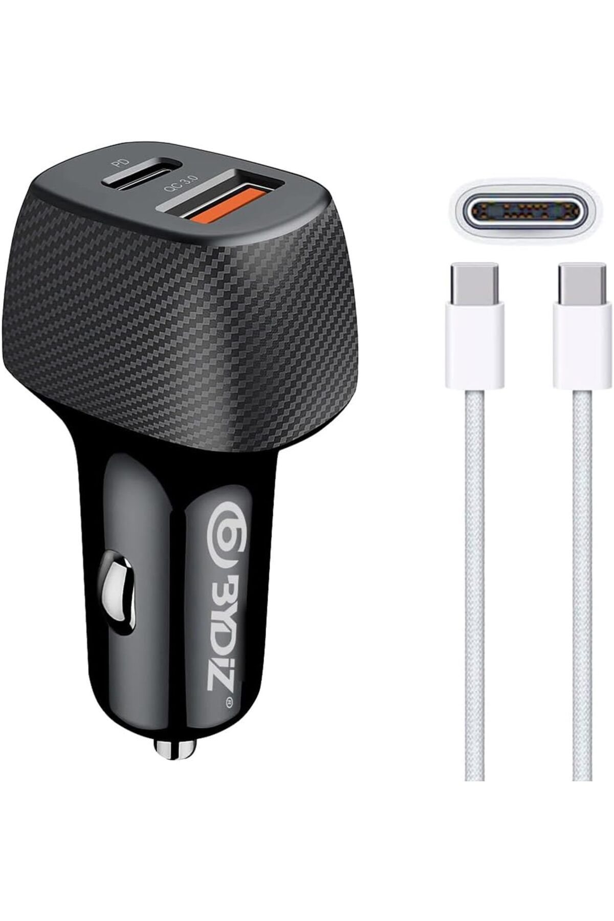 ÇAĞUR BY-38T 38W Hızlı Araç Şarj Cihazı Type-C Kablo Çift Giriş USB + PD iPhone 16/15 Uyumlu i