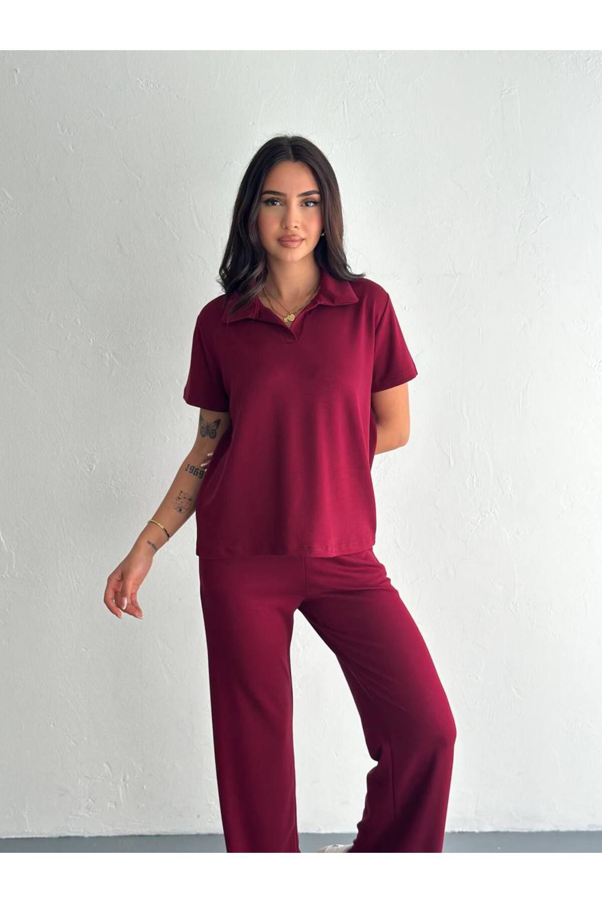 Bella Breeze Kadın Modal Kumaş Kısa Kollu Polo Yaka T-shirt Eşofman Takımı