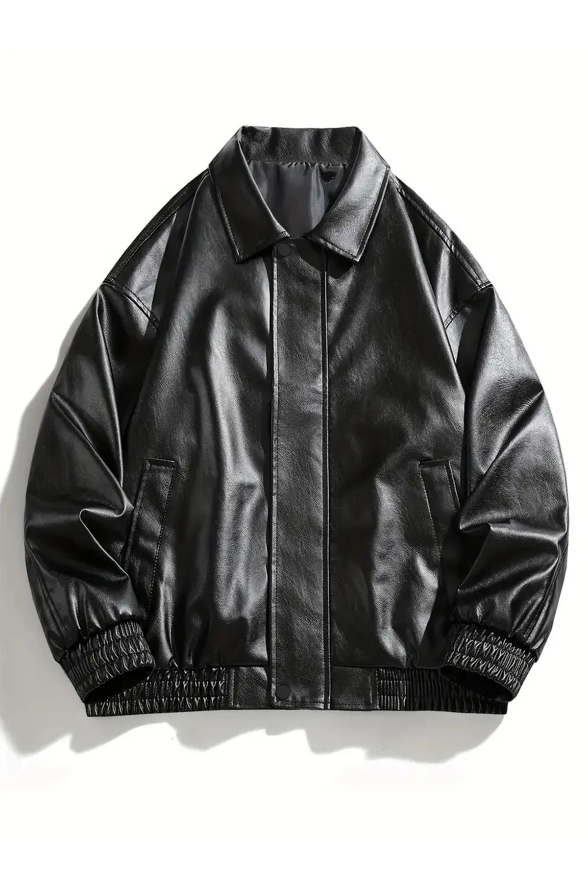 iwazzi Unisex Oversize Vintage Siyah Deri Ceket