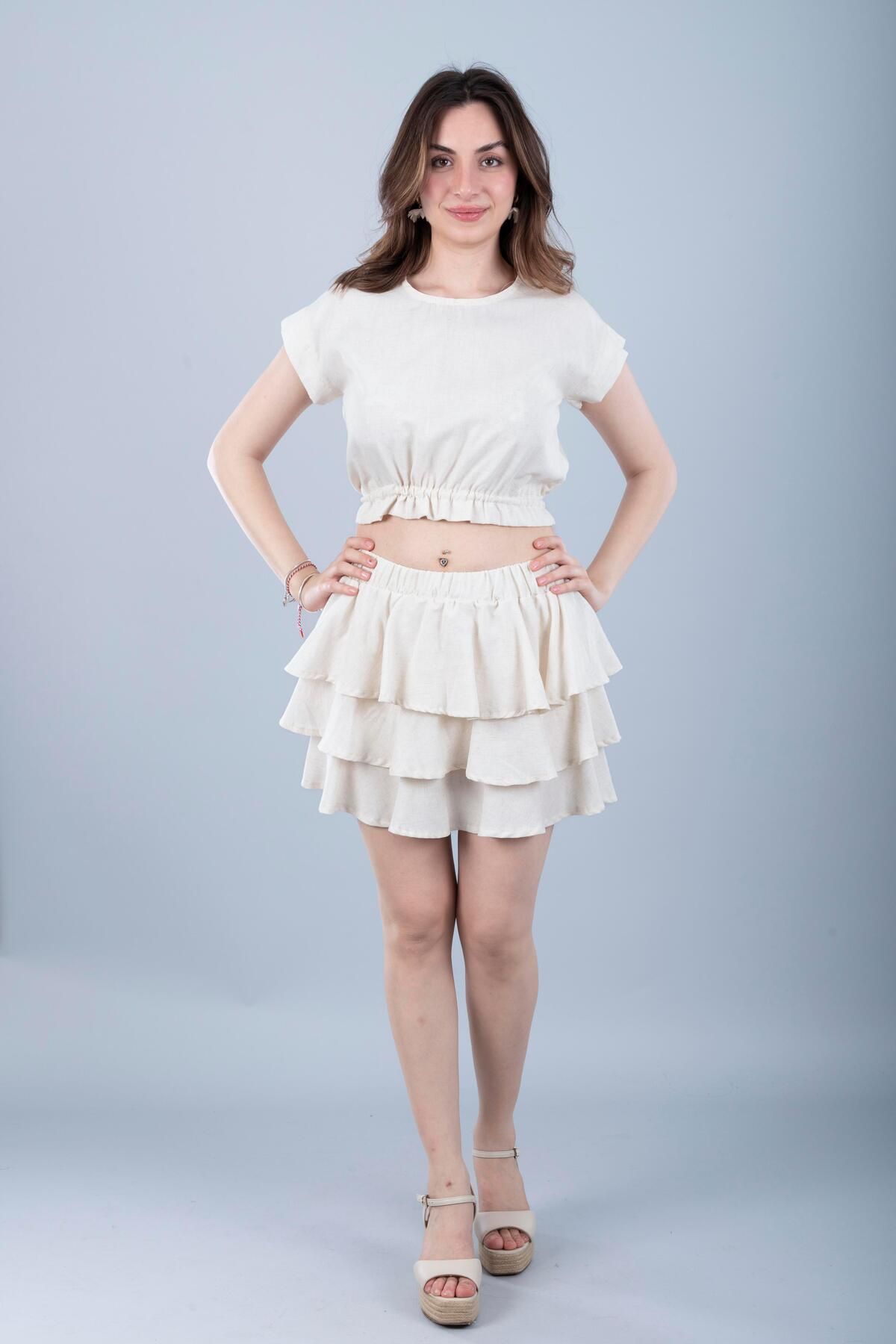 Bonitas Beachwear Pamuklu Bağlamalı Crop Taş