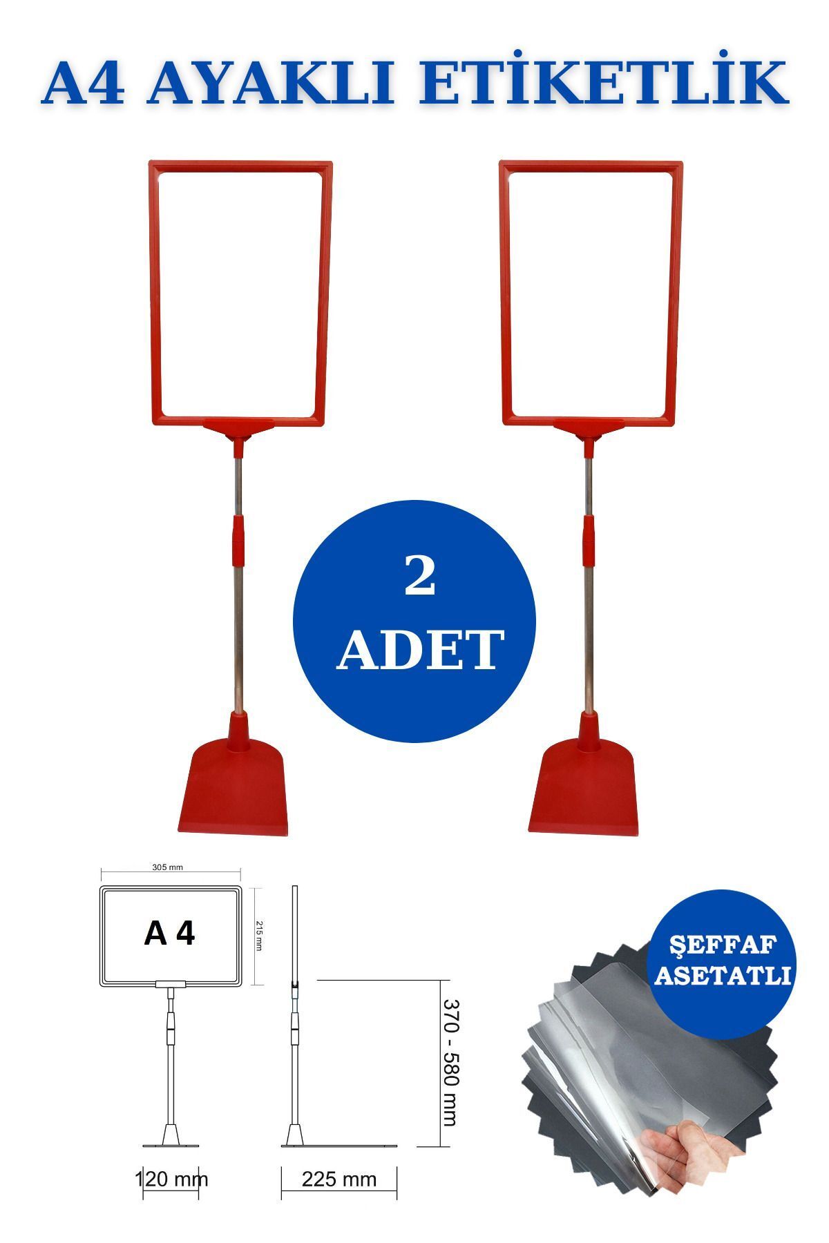 Manken İstanbul 2 Adet Kırmızı A4 Ayaklı Fiyat Etiketi Çerçeveli Fiyat Etiketi Eşek Askılık Etiketi