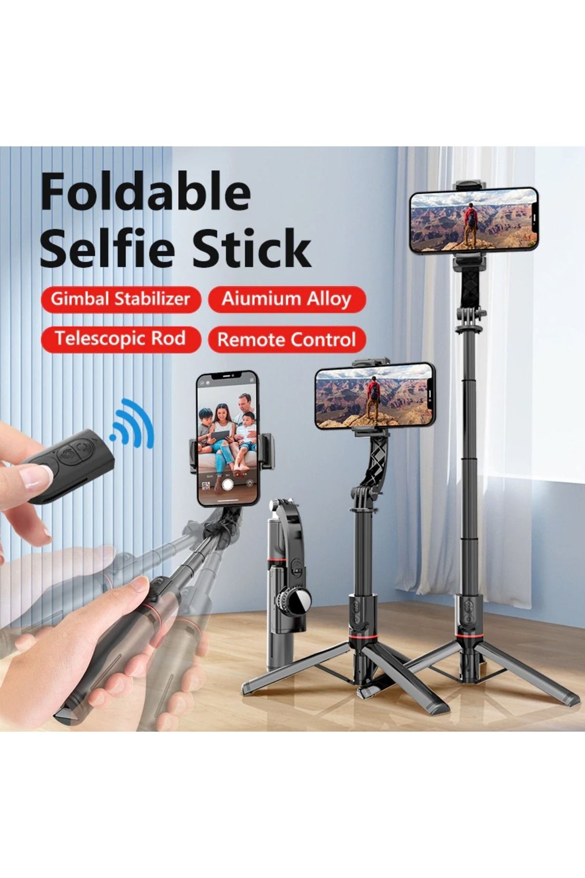 Tower On Stage L19 Gimbal 3 Eksenli ve Selfie ve Tripod Uzaktan Kumandali Telefon Sabitleyici