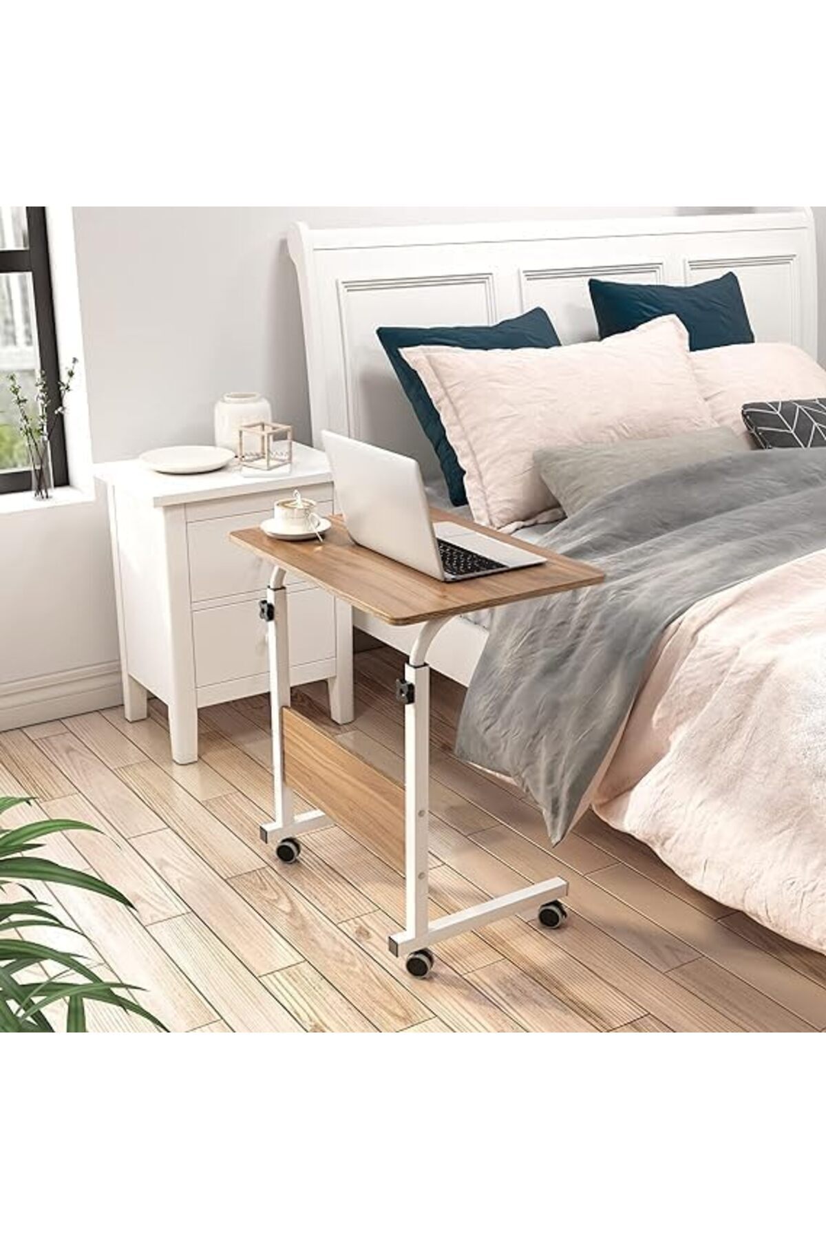 طاولة كمبيوتر محمول قابلة للتعديل، 60×40 سم، خشبي مع عجلات للسرير والأريكة