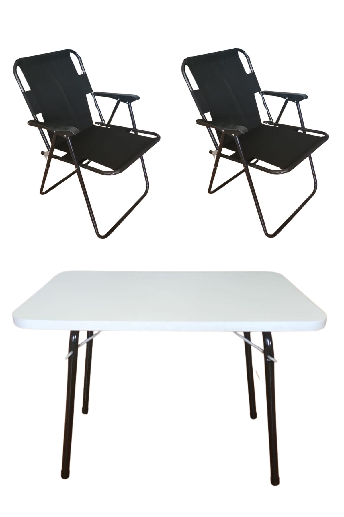 bodygym 2 Adet Plastik Kollu Katlanır Kamp Sandalyesi Ve 1 Adet 60x45 Cm Katlanır Beyaz Masa