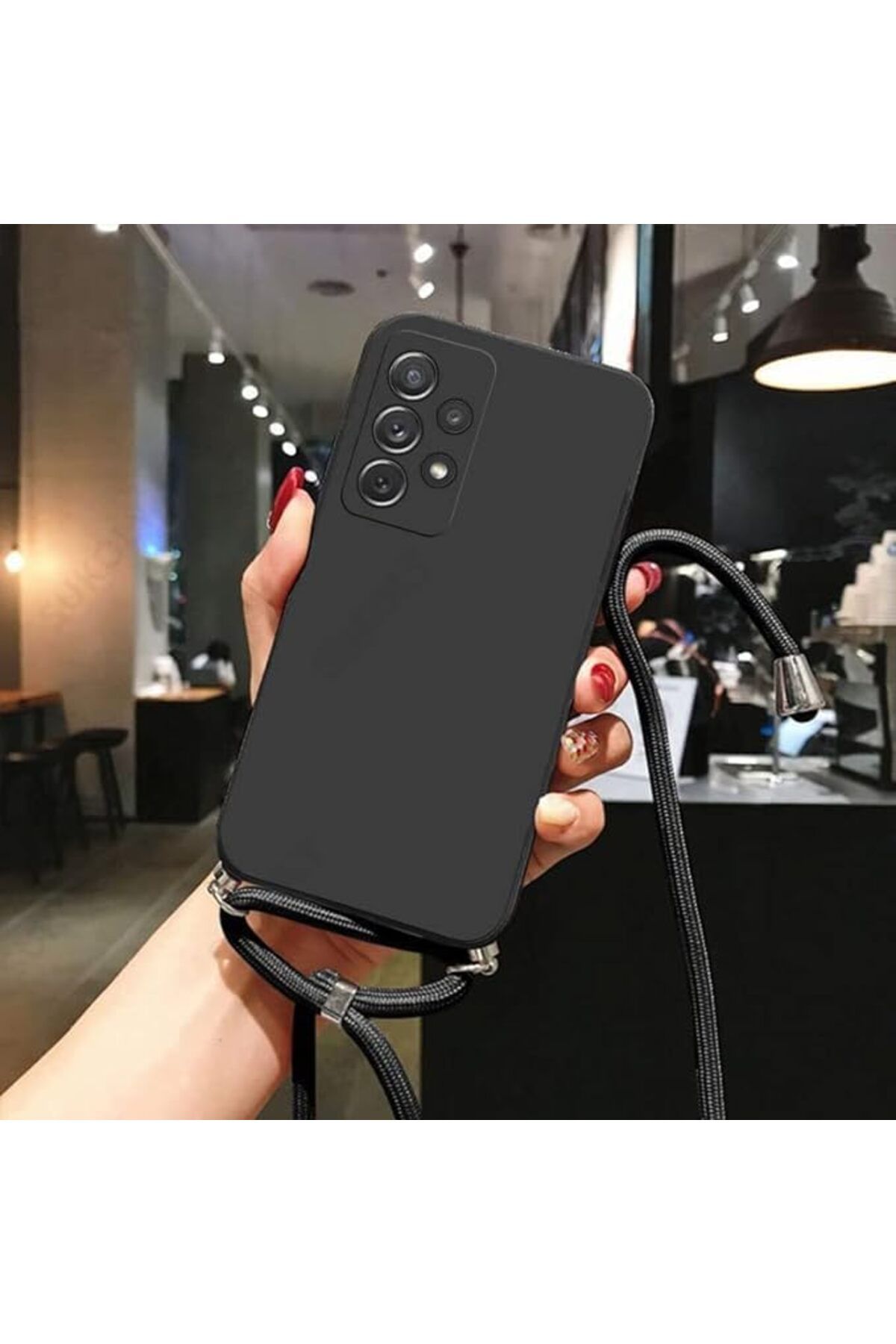 Coverzone iPhone 16 Plus ile uyumlu İpli Boyun Askılı Silikon Kılıf Kadife iç Yüzeyli Epiphany Kılıf Siyah