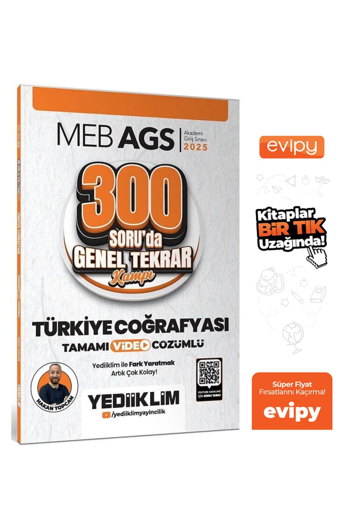 Yediiklim Yayınları 2025 MEB-AGS Türkiye Coğrafyası 300 Soruda Genel Tekrar Kampı Çözümlü - Hakan Topcan Ayraç Hediyeli