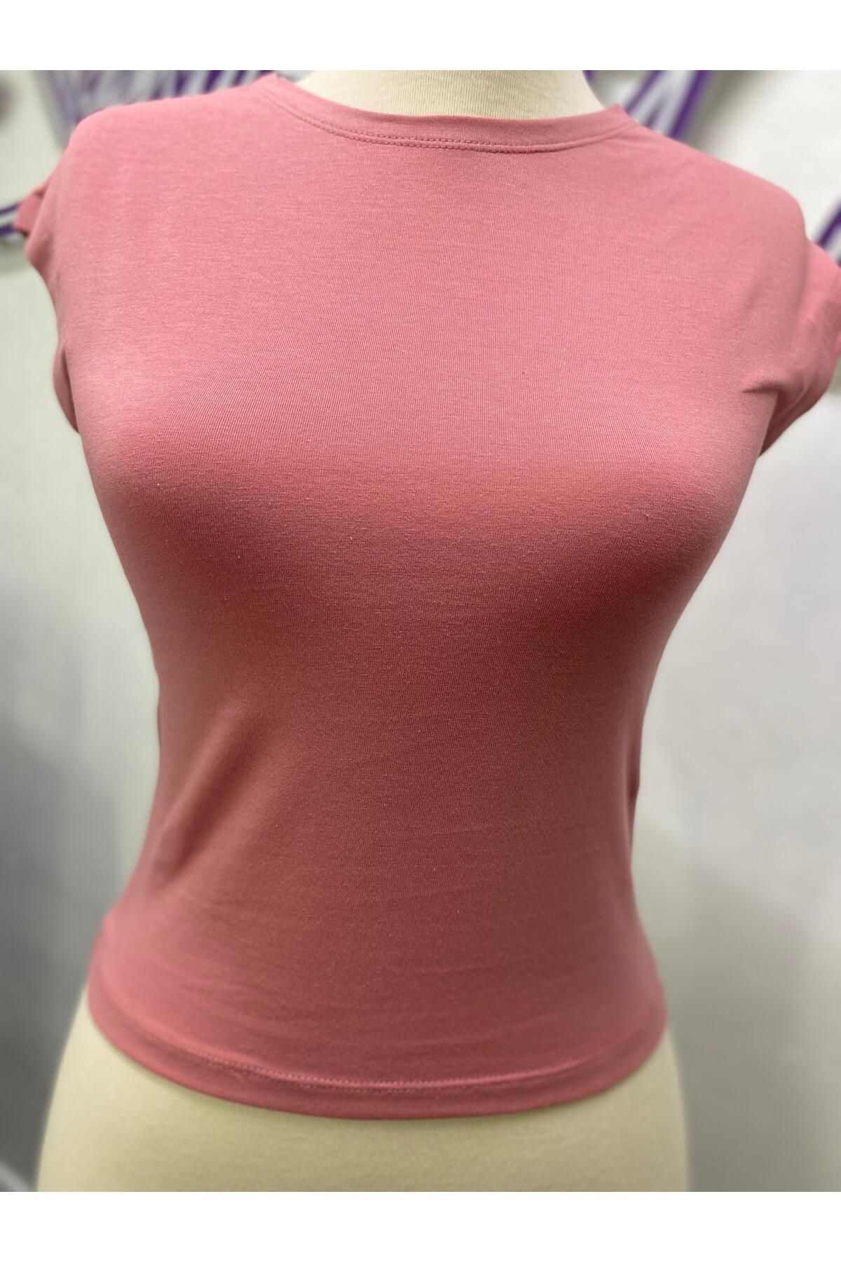 SunaAyaz Bisiklet Yaka Basic Kısa Kollu Esnek Body Likralı Tam kalıp