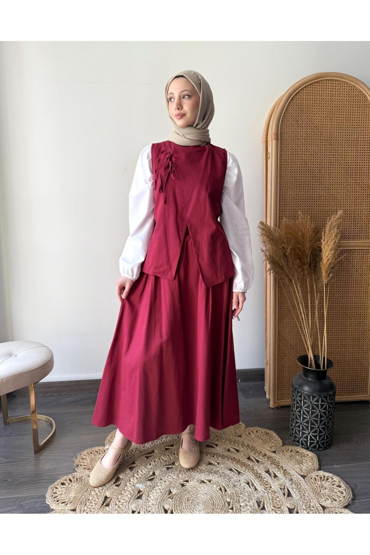 ALREMİYA Gömlek, Yelek Ve Etekli Üç Parça Tesettür Takım