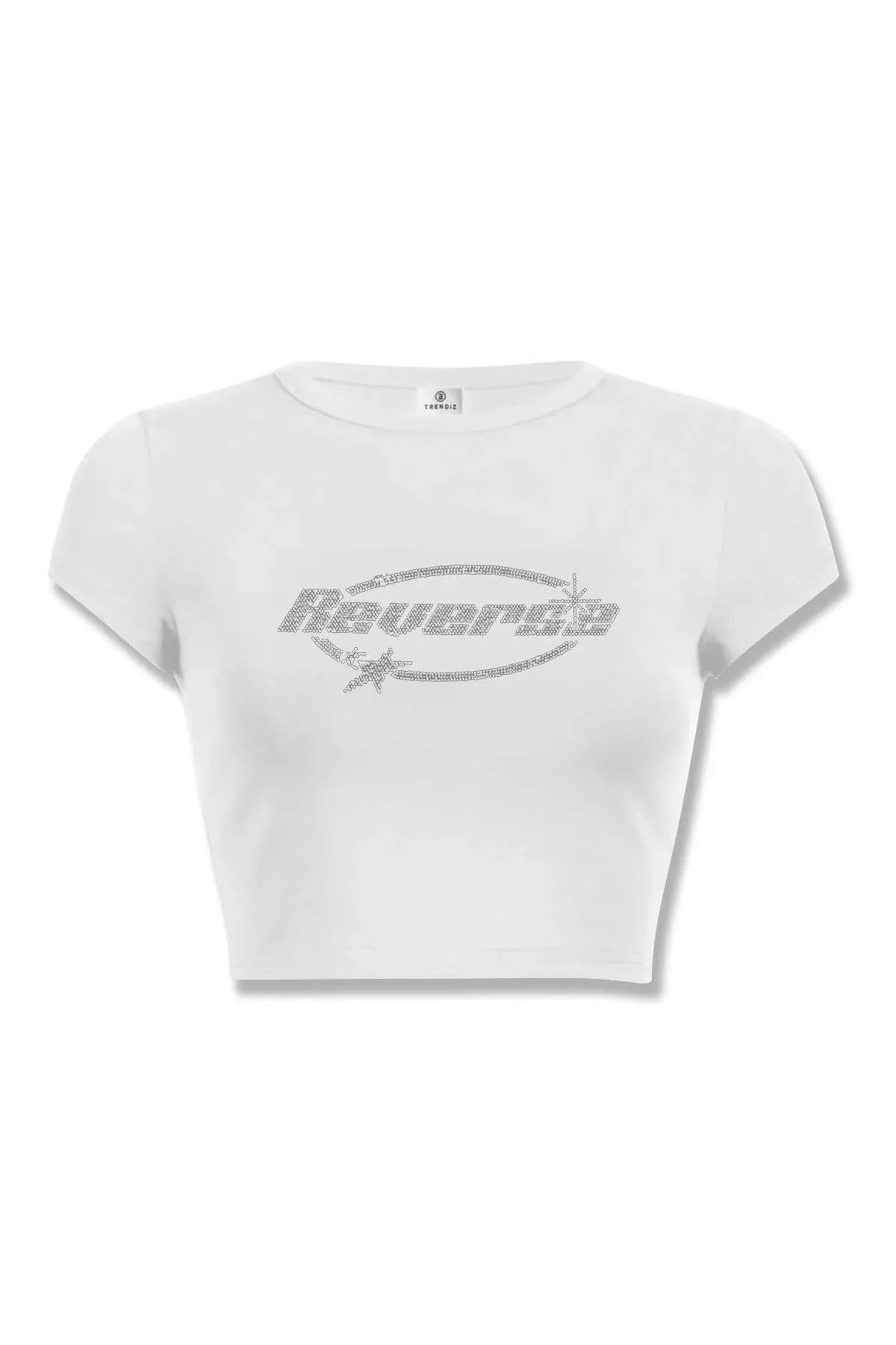 weywot Reverse Taş Baskılı Crop Beyaz