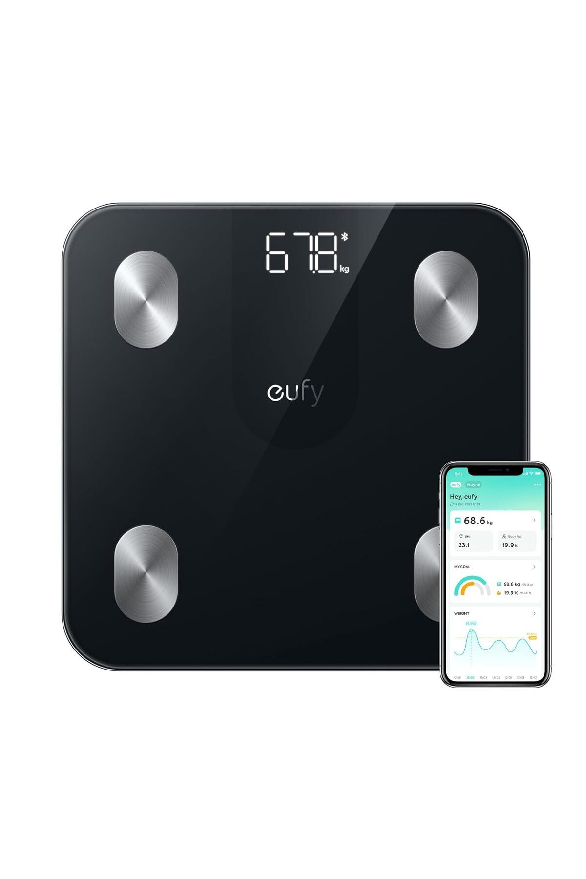 eufy-ميزان يوفي الذكي A1 بتقنية البلوتوث، مقياس دهون الجسم، ميزان حمام رقمي لاسلكي، 12 قياسًا 1