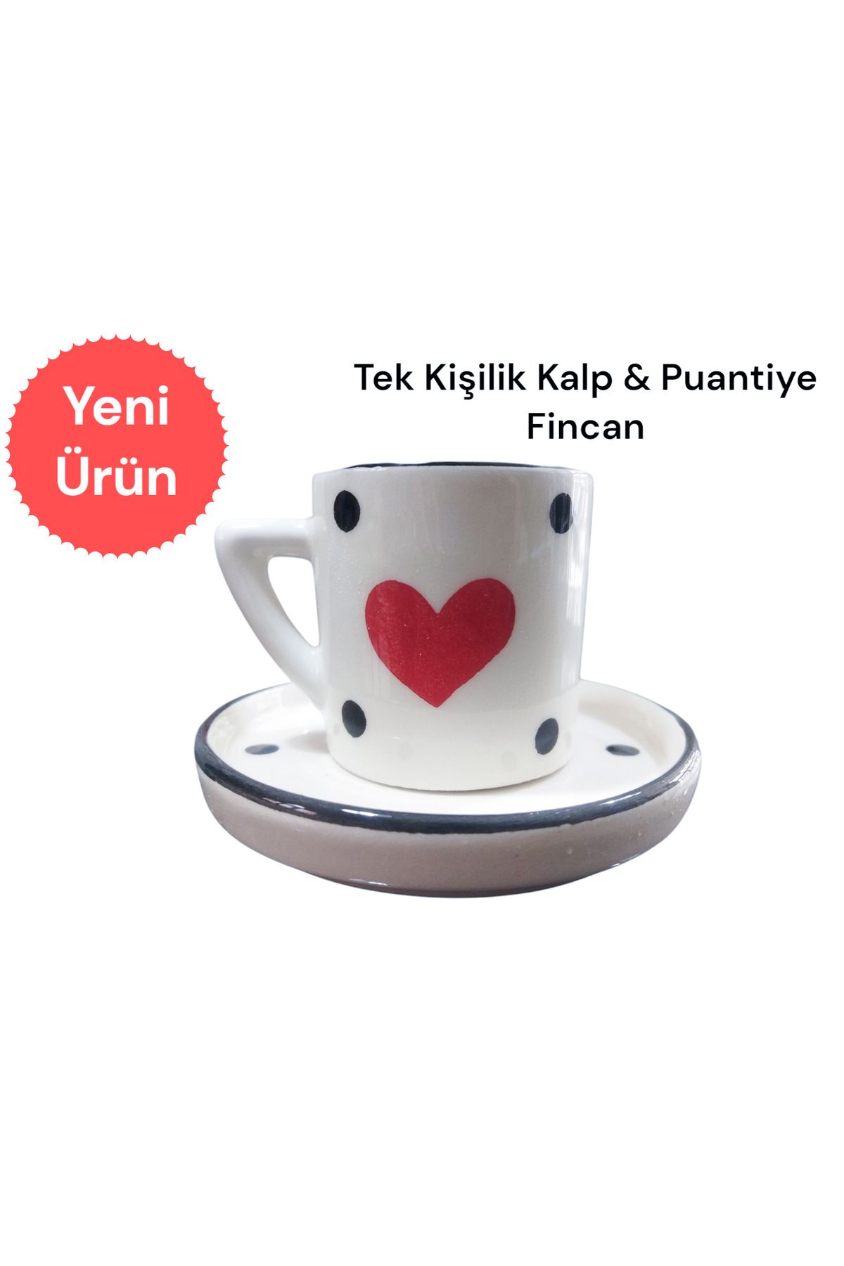 Ganita home Kahve Fincanı Kalp & Puantiye Hediyelik Tek Kişilik Double Boy 100 ml