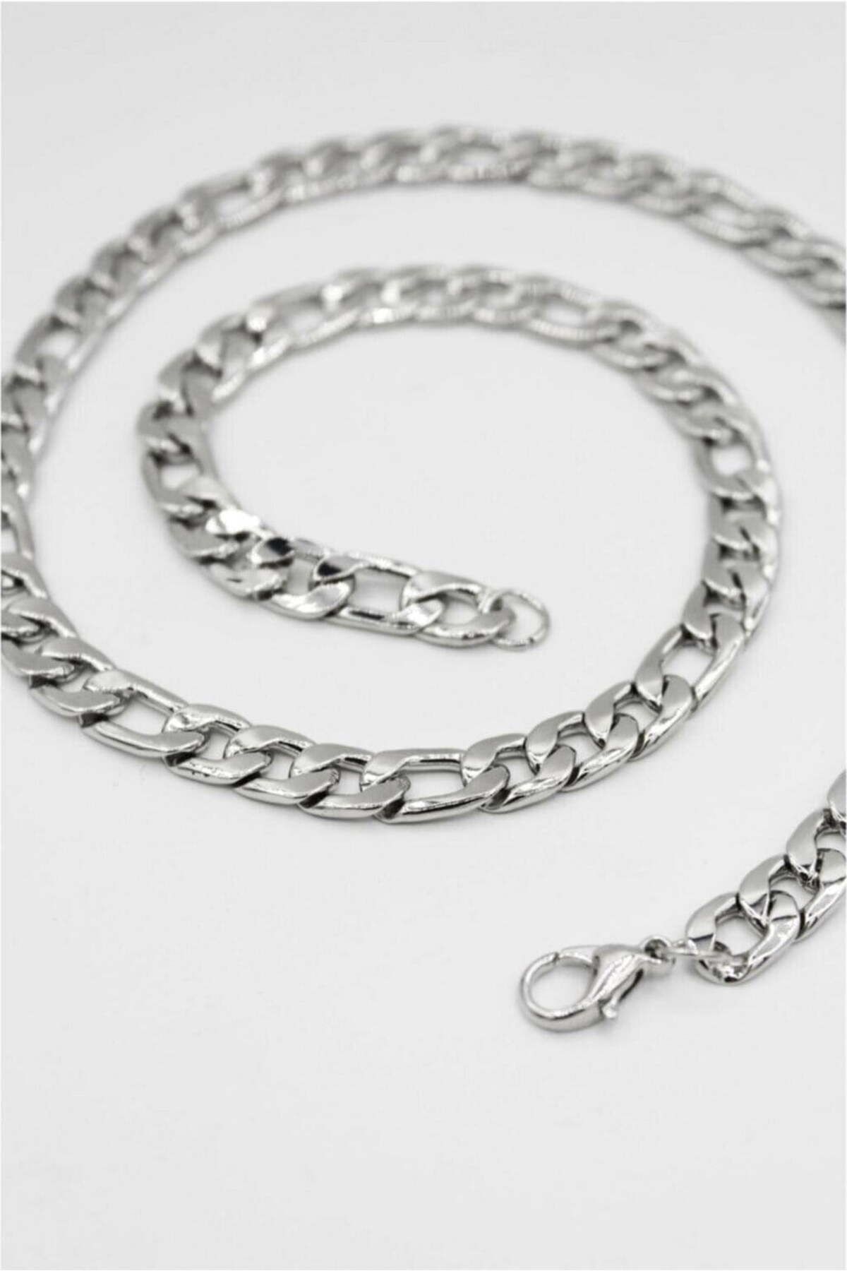 Çelik Gümüş Renk Unisex Metal Beyaz Çelik Zincir Kolye