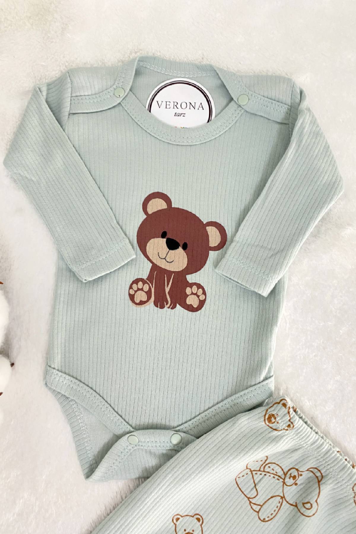 VERONA TARZ Kız Erkek Bebek Ayıcıklı 2li Takım 2 Parça Alt Üst Çıtçıtlı Body Takımı Mevsimlik Yenidoğan Kıyafeti fotoğrafı 5 (önizleme)