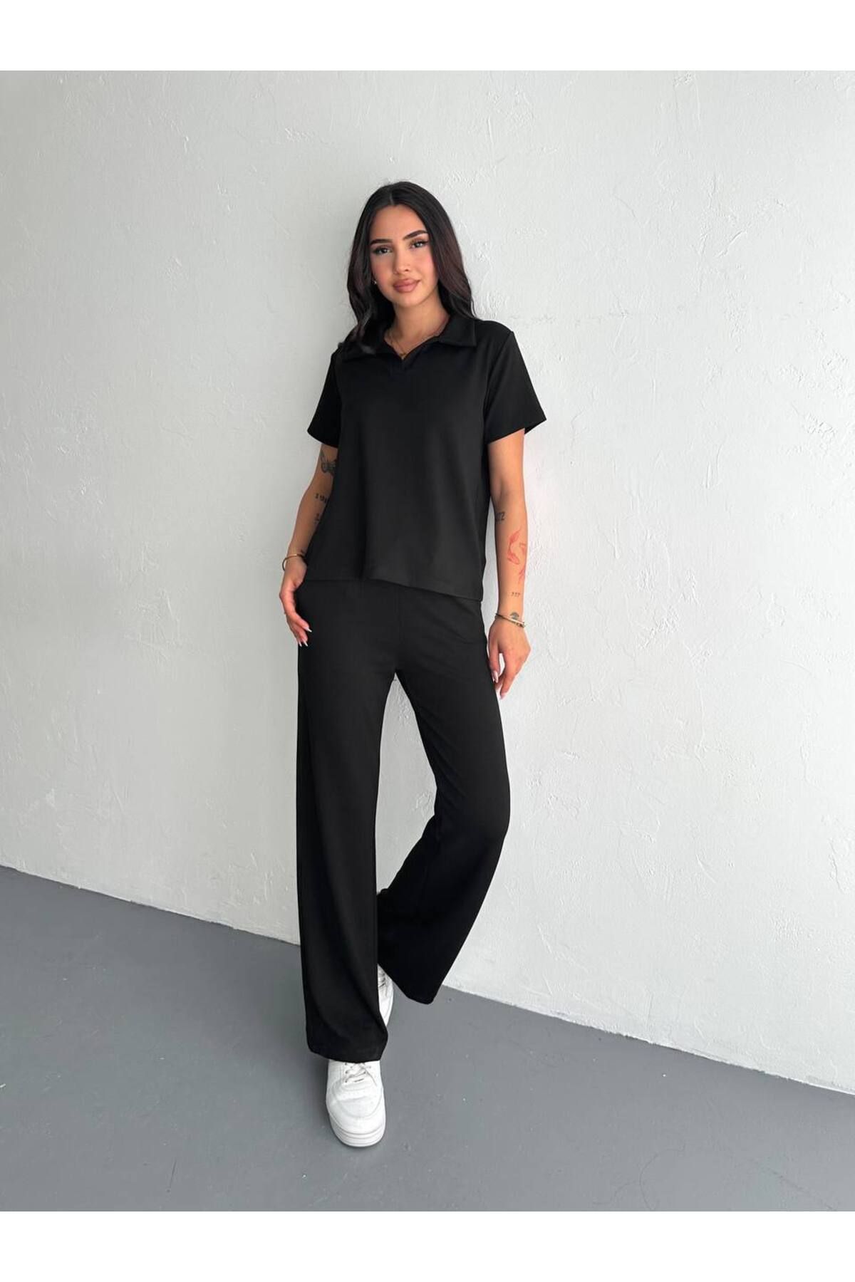 Bella Breeze Kadın Modal Kumaş Kısa Kollu Polo Yaka T-shirt Eşofman Takımı