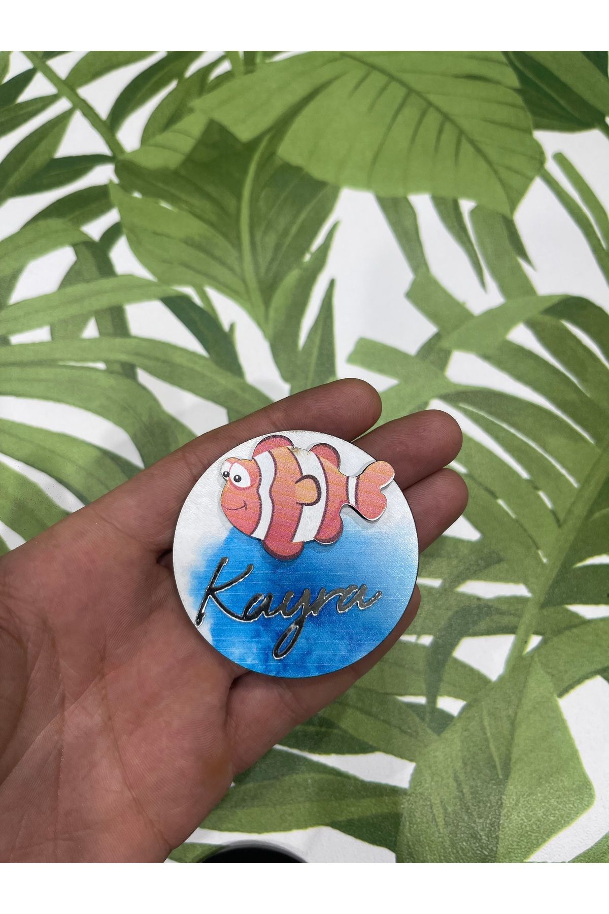 ELF REKLAM Balık Figürlü Ahşap Baskılı Pleksi Yazılı Magnet 10 Adet