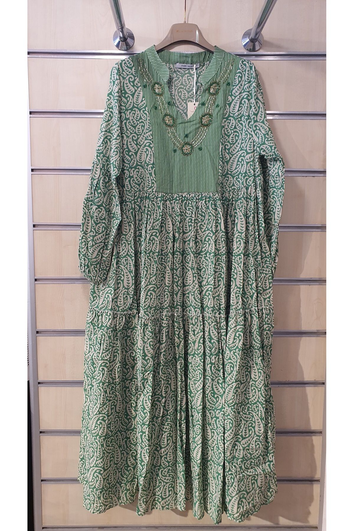 Park Moda ETNİK DESEN ÇİZGİ GARNİLİ ELBİSE