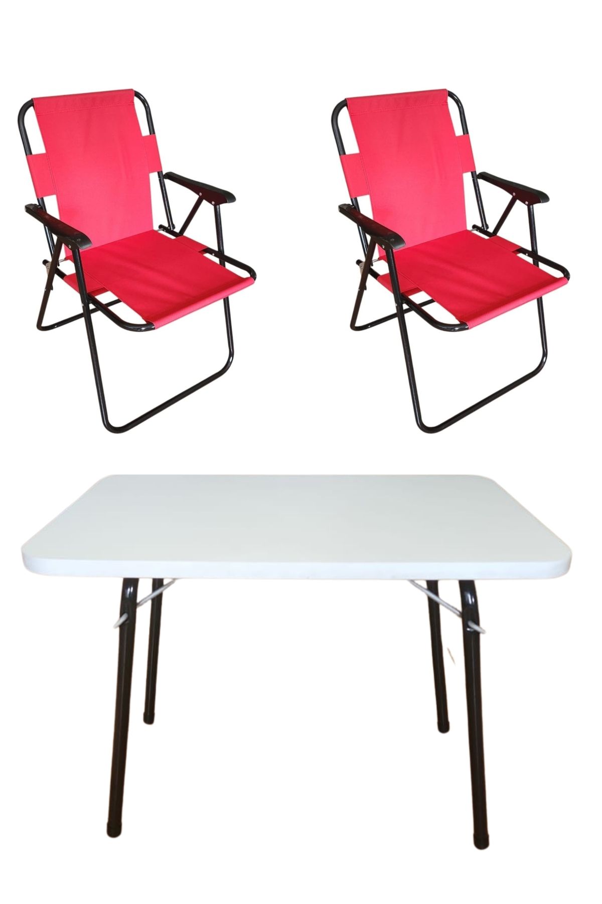 bodygym 2 Adet Plastik Kollu Katlanır Kamp Sandalyesi Ve 1 Adet 60x45 Cm Katlanır Beyaz Masa