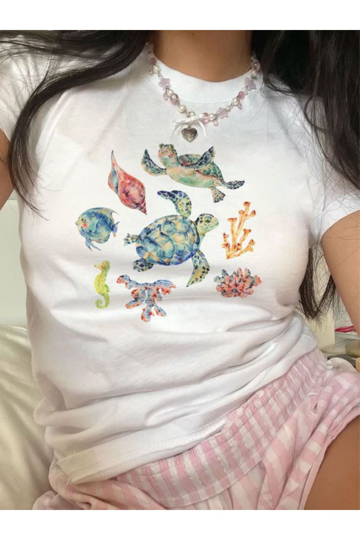 DEEFWEAR DREICH TURTLE BASKILI BEYAZ CROP
