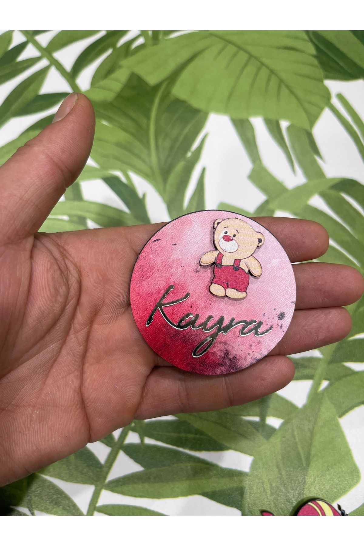 ELF REKLAM Ayıcık Figürlü Kişiye Özel Ahşap Baskılı Pleksi Yazılı Magnet 10 Adet