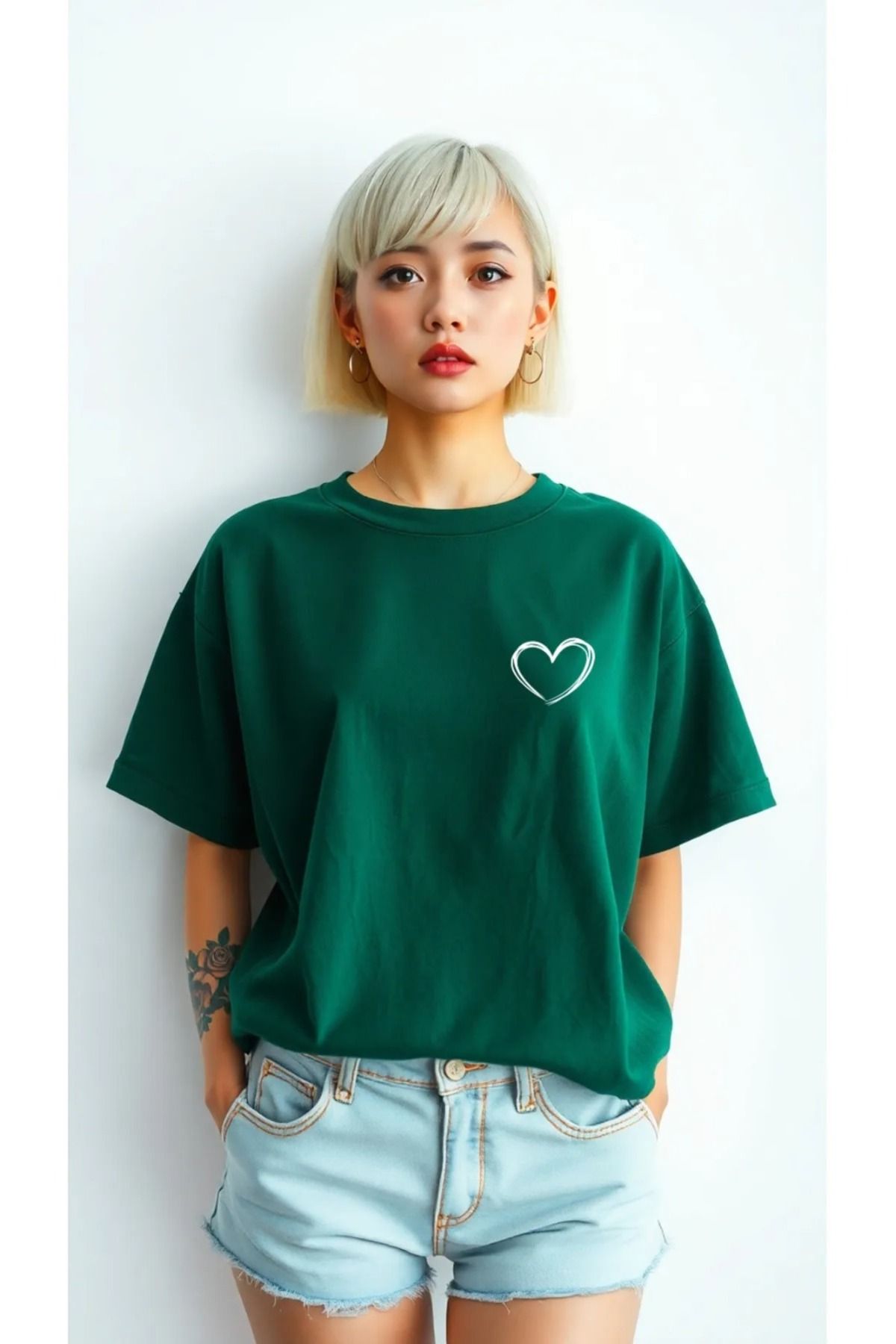 PAVRO Oversize Kadın Tshirt renkli kalp baskılı tshrt tişört PAVRO