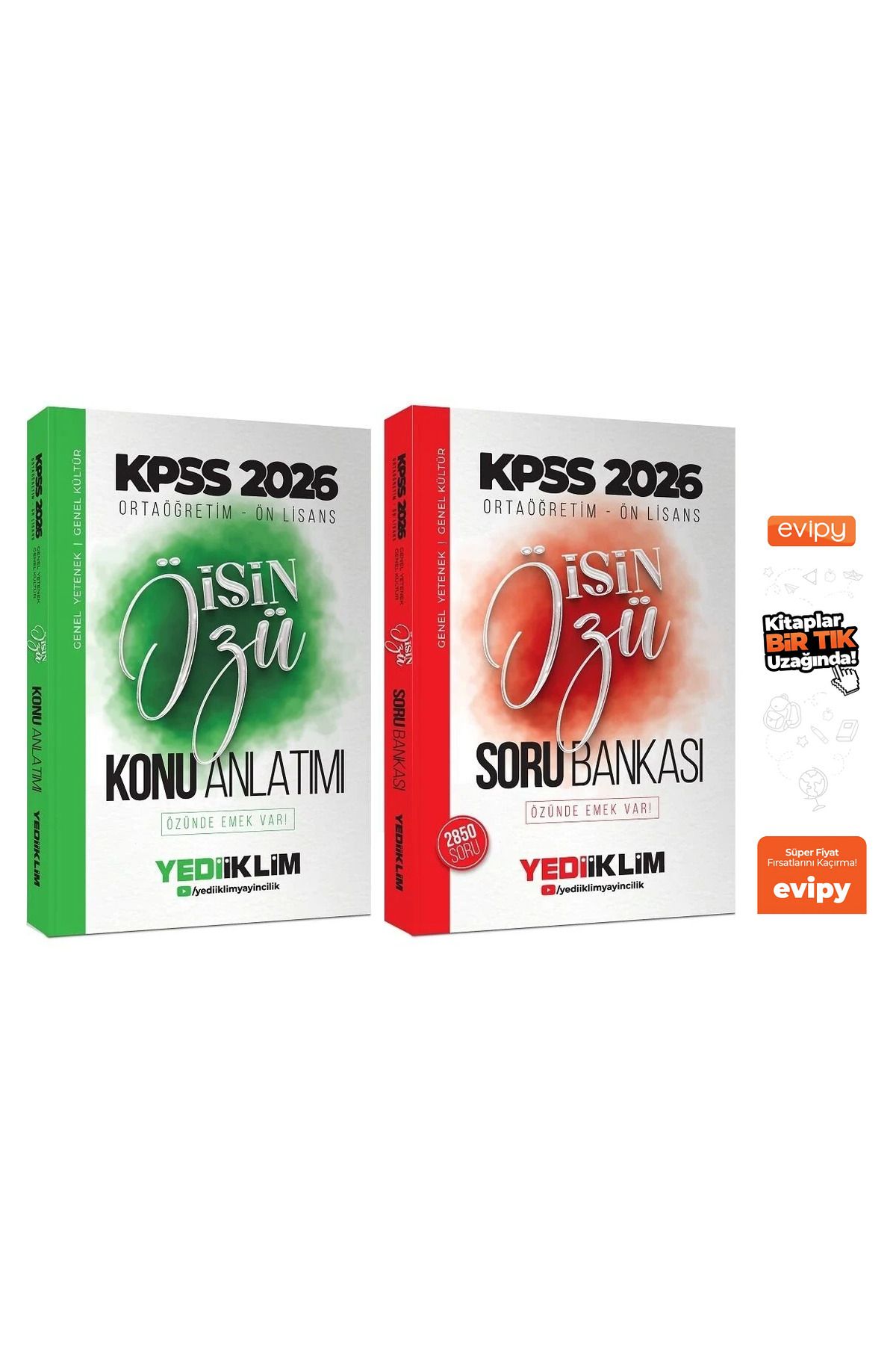 Yediiklim Yayınları 2026 KPSS Lise Ortaöğretim Ön Lisans İşin Özü Konu + Soru Bankası 2 Kitap Ayraç Hediyeli