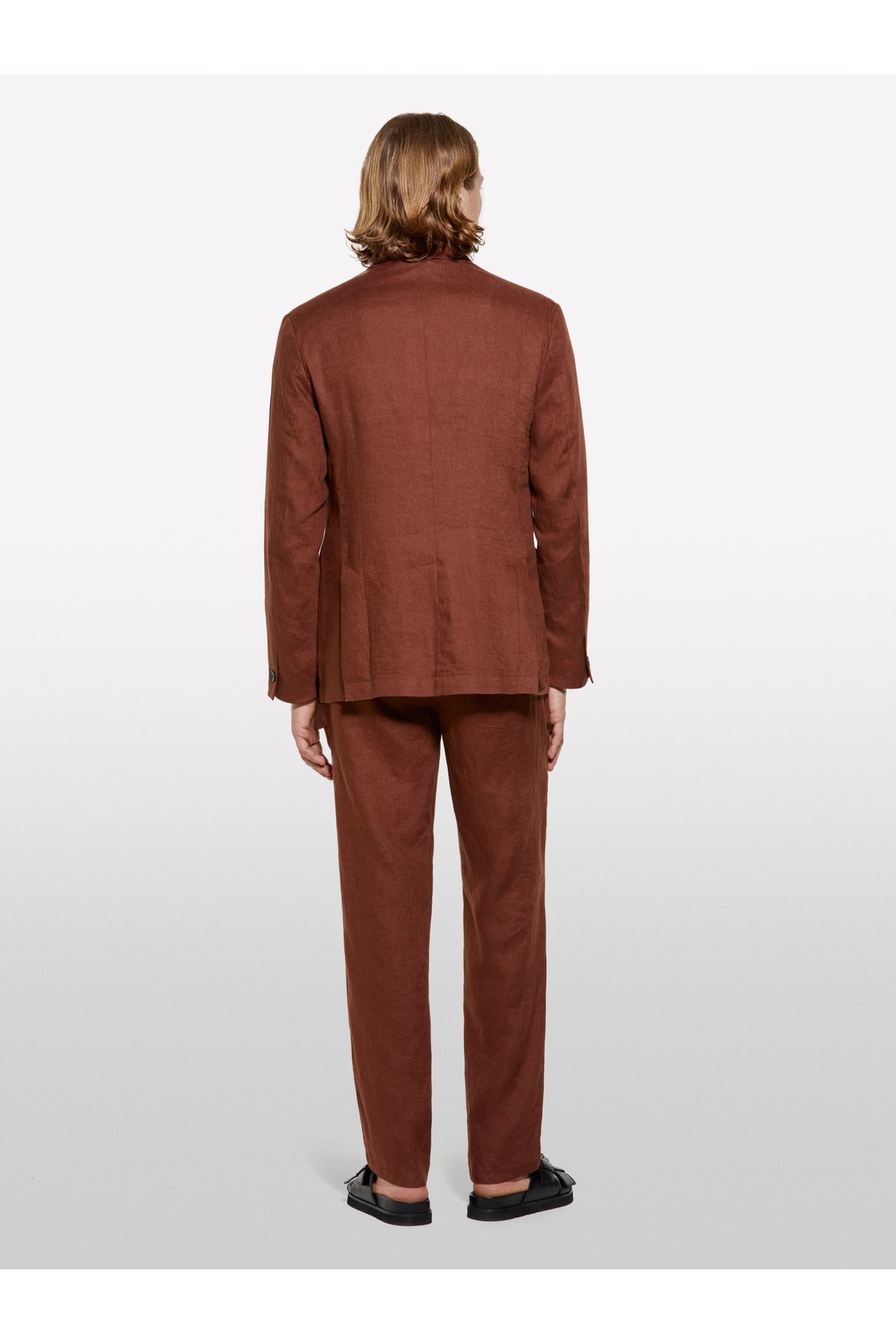 Sisley Erkek Kahverengi %100 Keten Slim Comfort Fit Pantolon