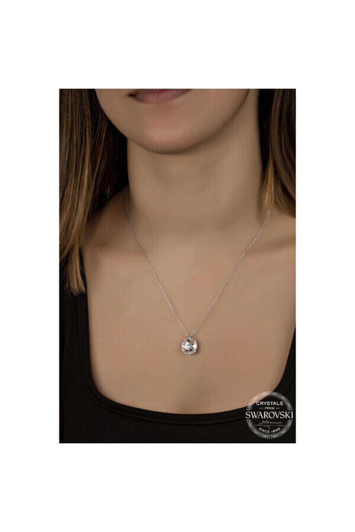 shop Crystal Taşlı Kare 925 Ayar Gümüş Kolye