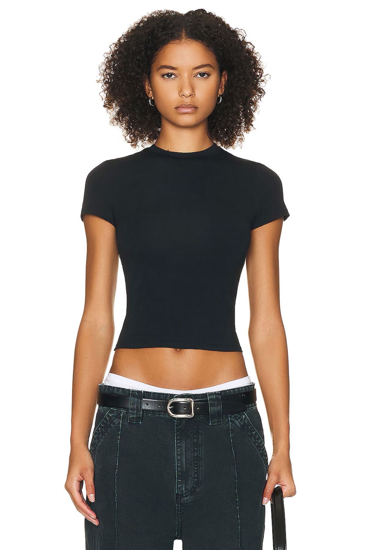 AFR CLOTHES KADIN SİYAH KISA KOL ÇİFT KAT JARSE CROP TOP