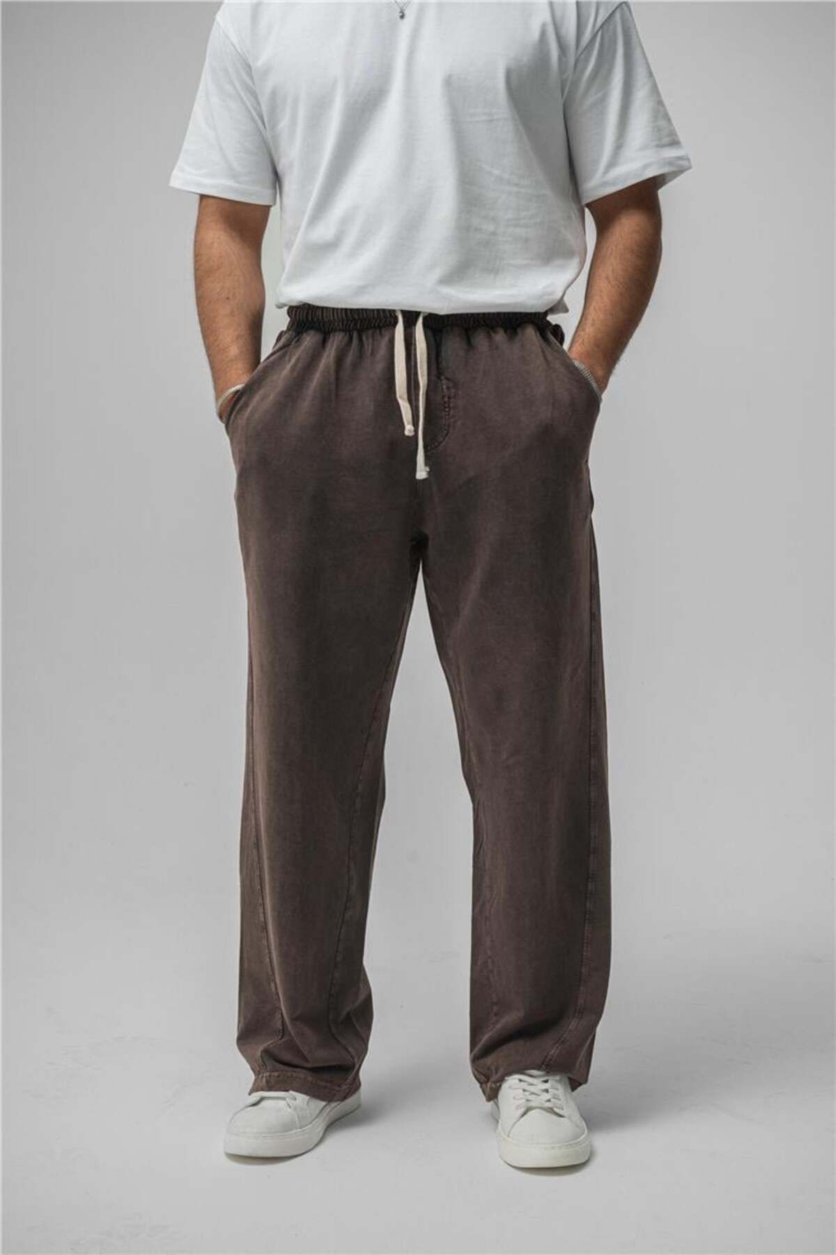 OUTFİT MAN Erkek Yıkamalı Baggy Eşofman Yıkamalı Kahve