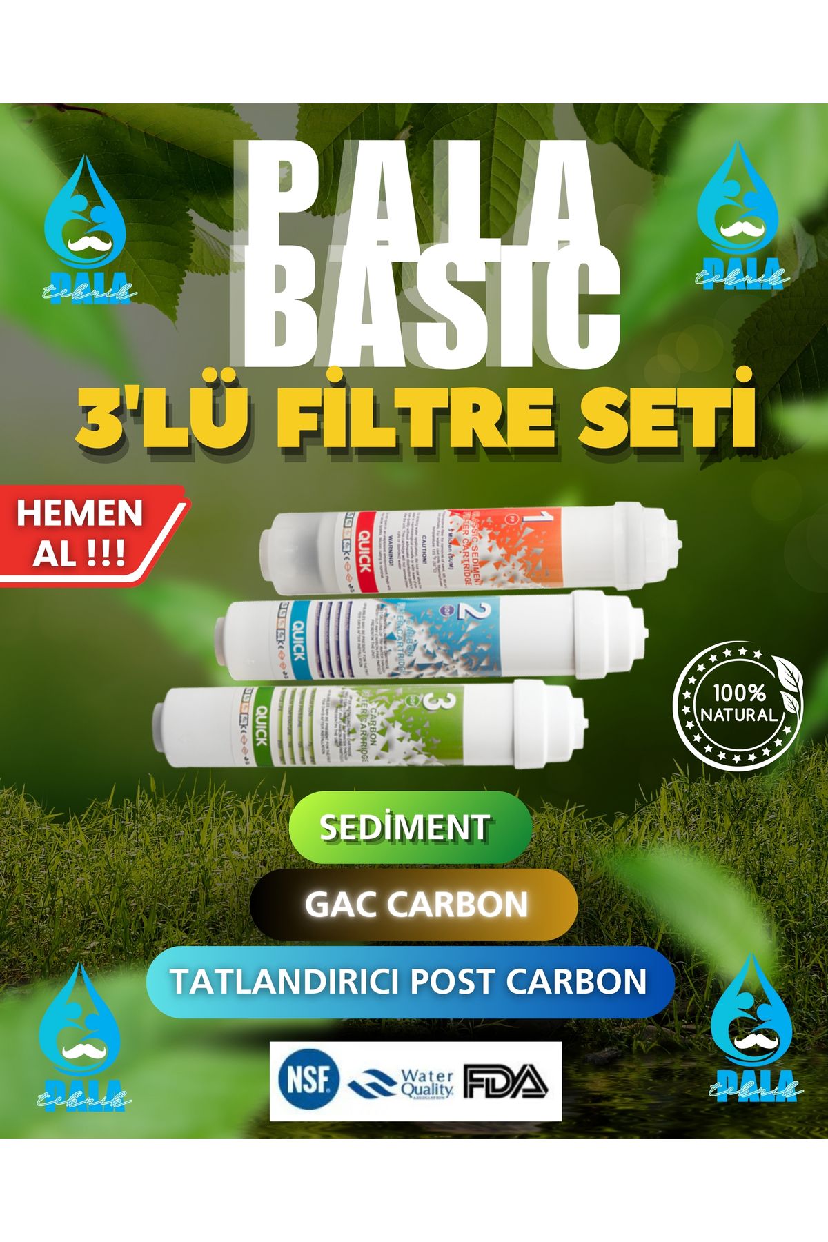 Pala BASIC 3 Filtreli Ambalajında Kapalı Kasa Su Arıtma Cihazı Filitresi Seti