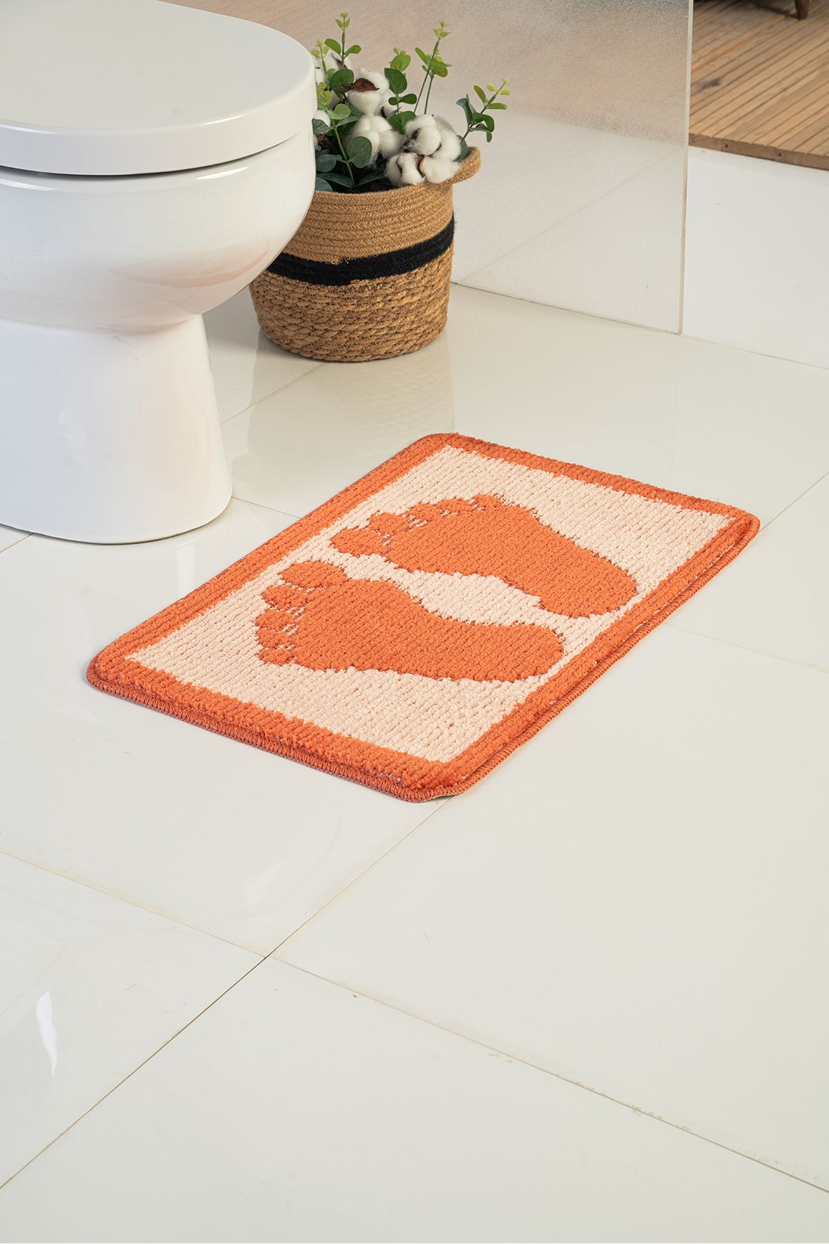 Moda Dekor Lux 40x60 cm Turuncu Ayak İzi Banyo Paspası