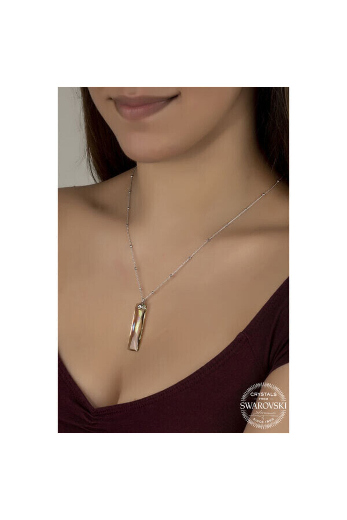 shop Crystal Taşlı Baget Top Zincir 925 Ayar Gümüş Kolye