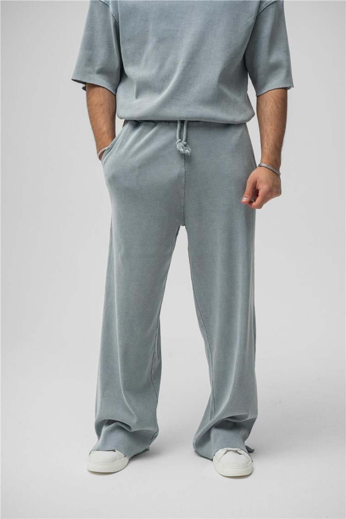 OUTFİT MAN Erkek Yıkamalı Fitilli Baggy Yıkamalı Gri